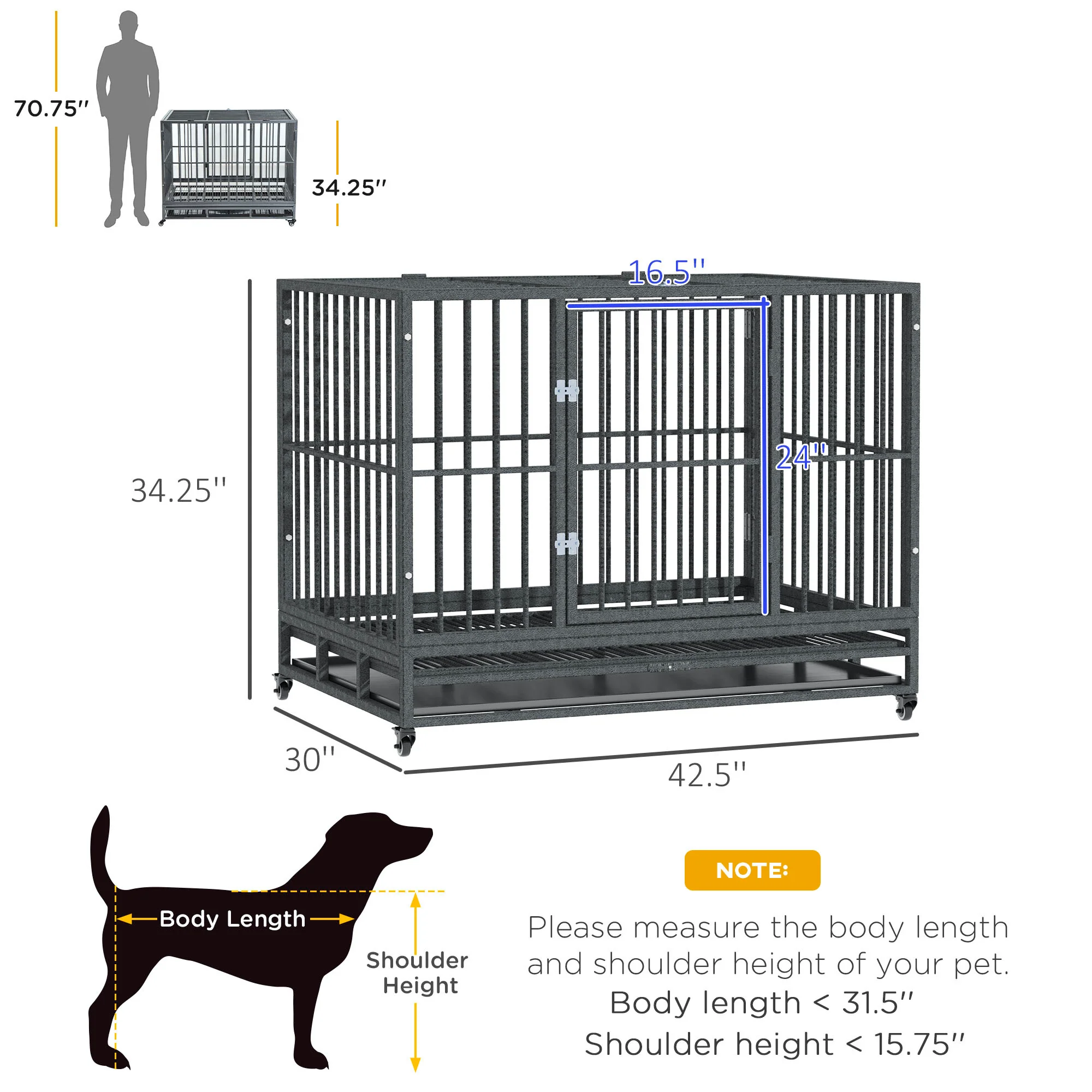 Atlas 43-Inch Heavy Duty Metal Dog Crate with Dual Access and Lockable Wheels - Image 3