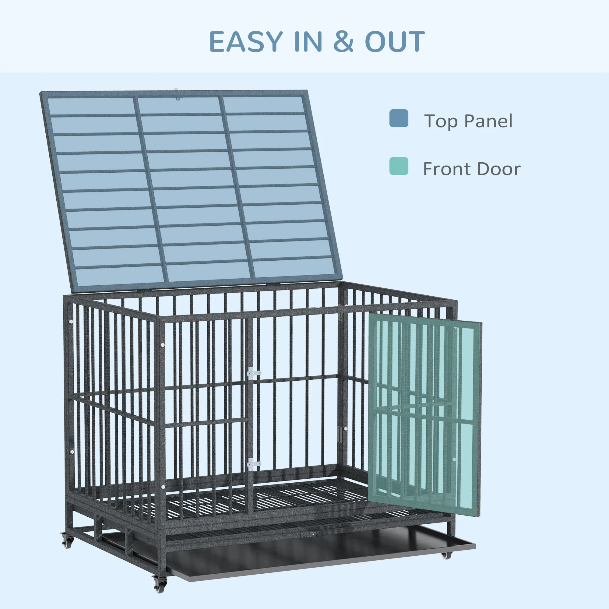 Atlas 43-Inch Heavy Duty Metal Dog Crate with Dual Access and Lockable Wheels - Image 6