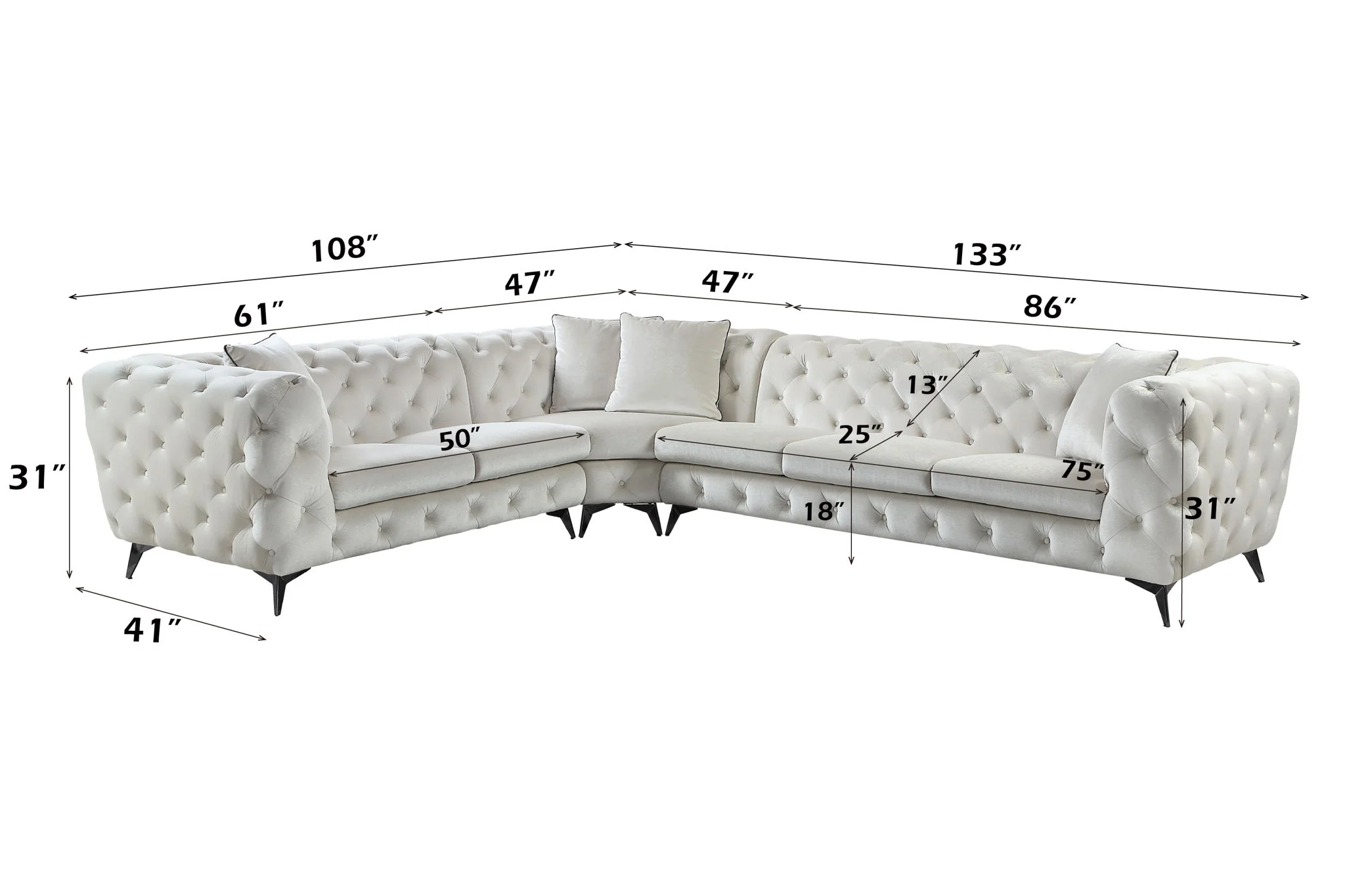 Atronia - Sectional Sofa With 4 Pillows - Beige - Image 2