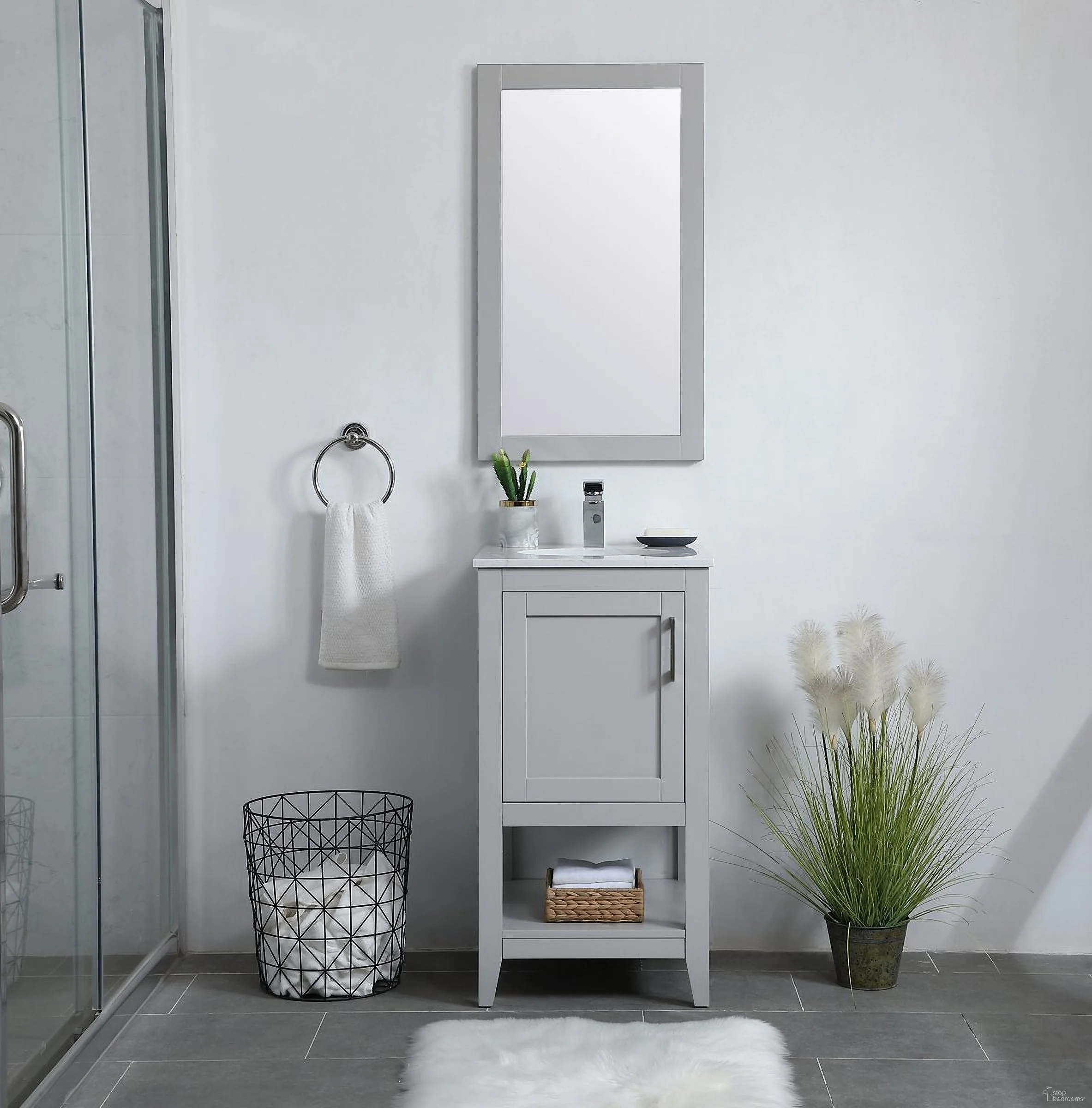 Aubrey 18 Inch Grey Single Sink Bathroom Vanity with Quartz Top - Image 3