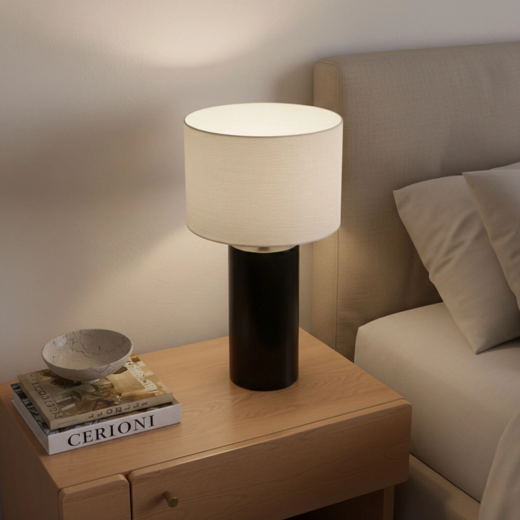 Aura - Table Lamp With On / Off Switch Block Base - Black / White - Image 4