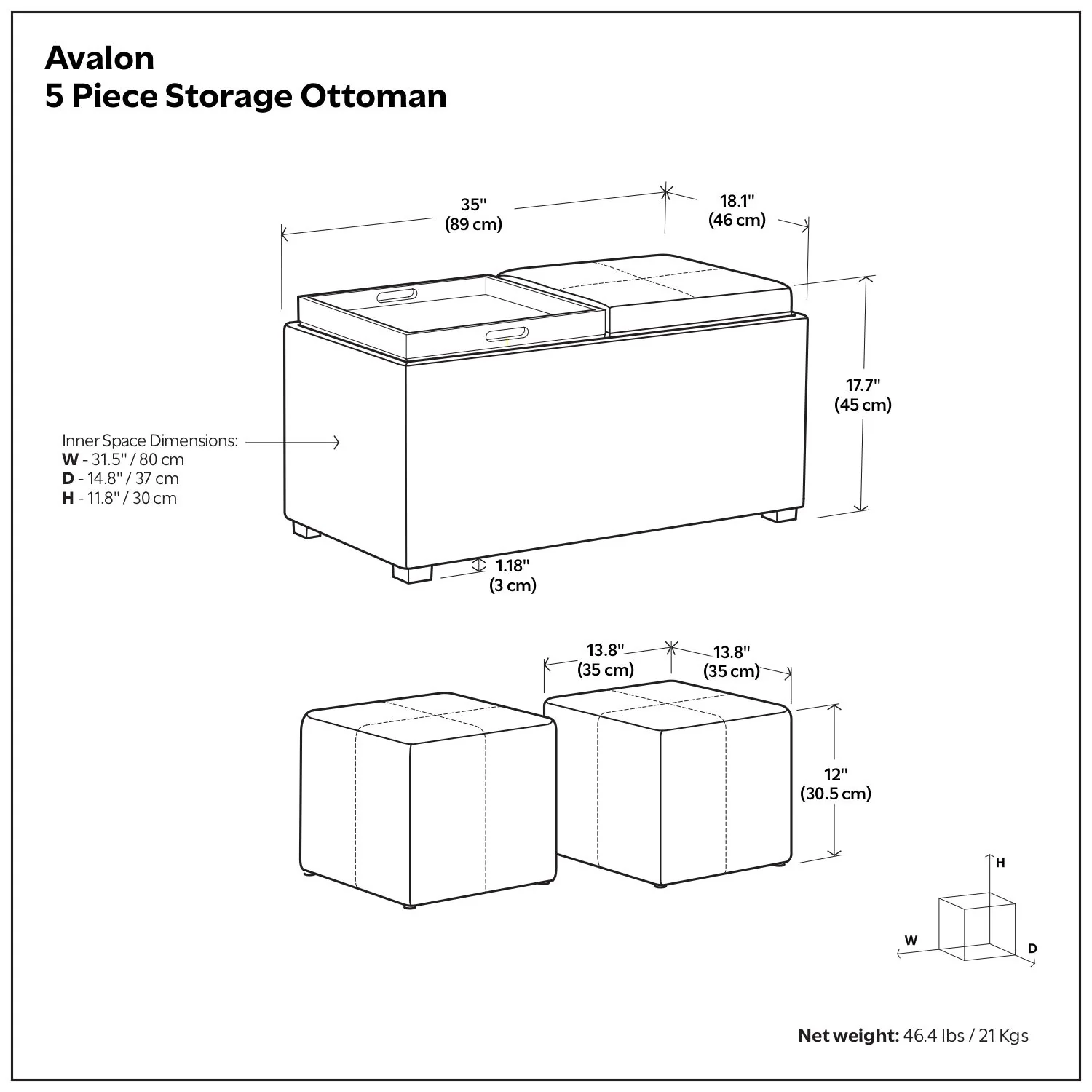 Avalon - 5 Piece Storage Ottoman, Contemporary - Image 3