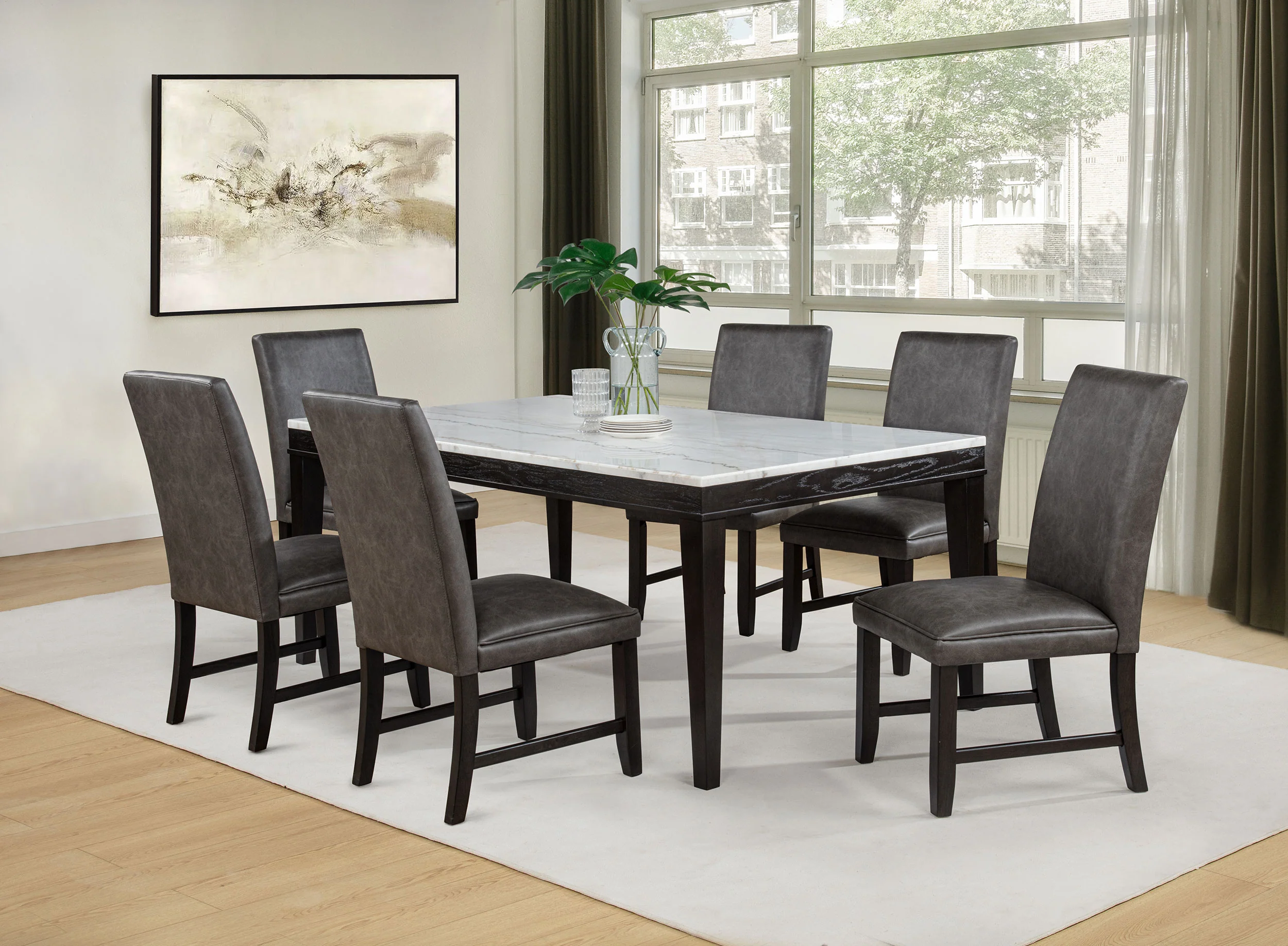 Averill Faux Leather Dining Side Chair Dark Grey, Set of 2 - Image 16