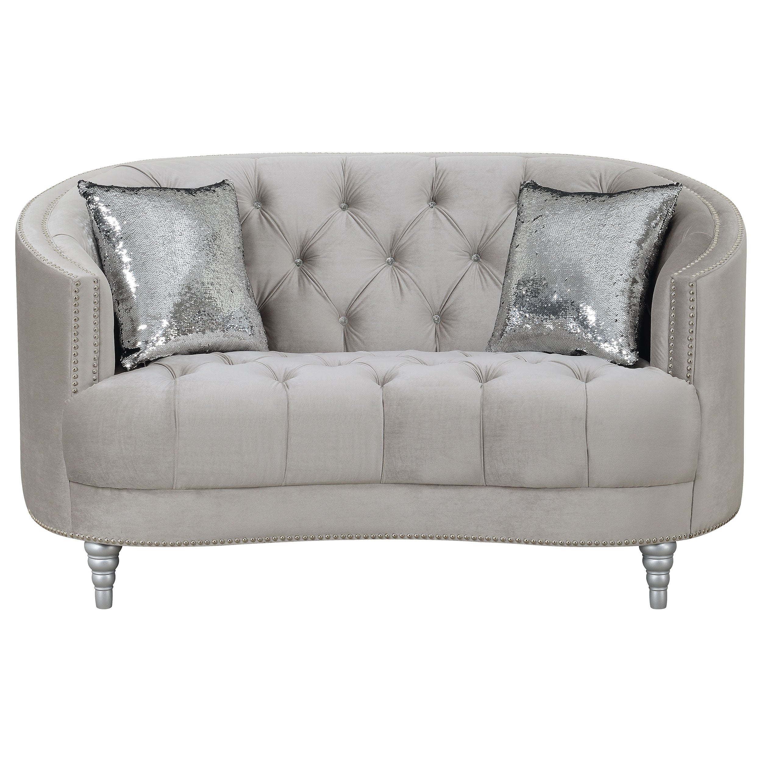 Avonlea Upholstered Sloped Arm Loveseat Grey Velvet - Image 4
