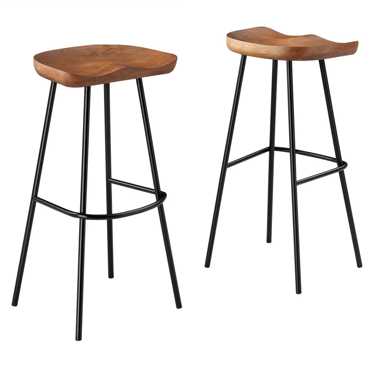 Backless Mango Wood Saddle Seat Bar Stools Set of 2 - Image 7