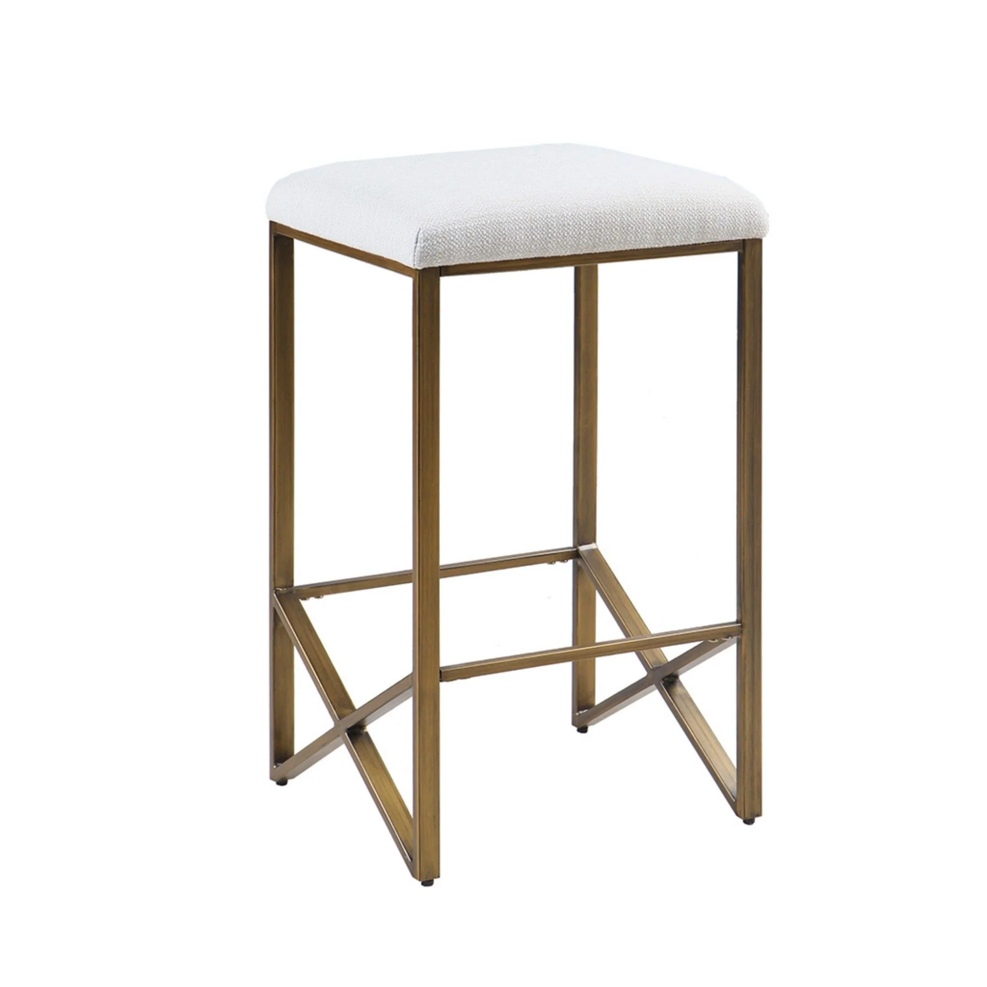 Backless Upholstered Counter Stool With Padded Seat - Ivory / Bronze - Image 7