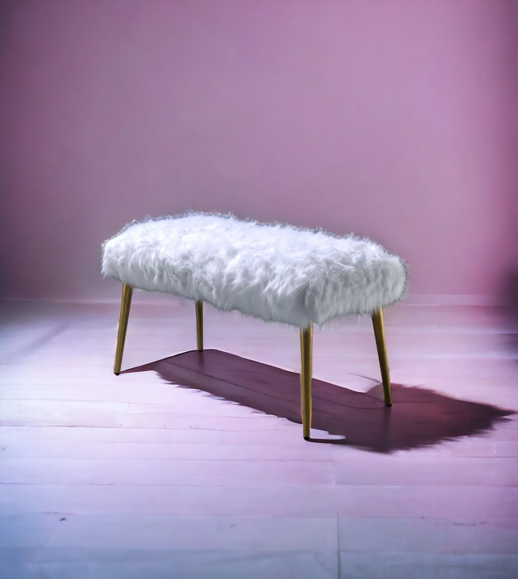 Bagley II - Faux Fur Bench - White / Gold - Image 5