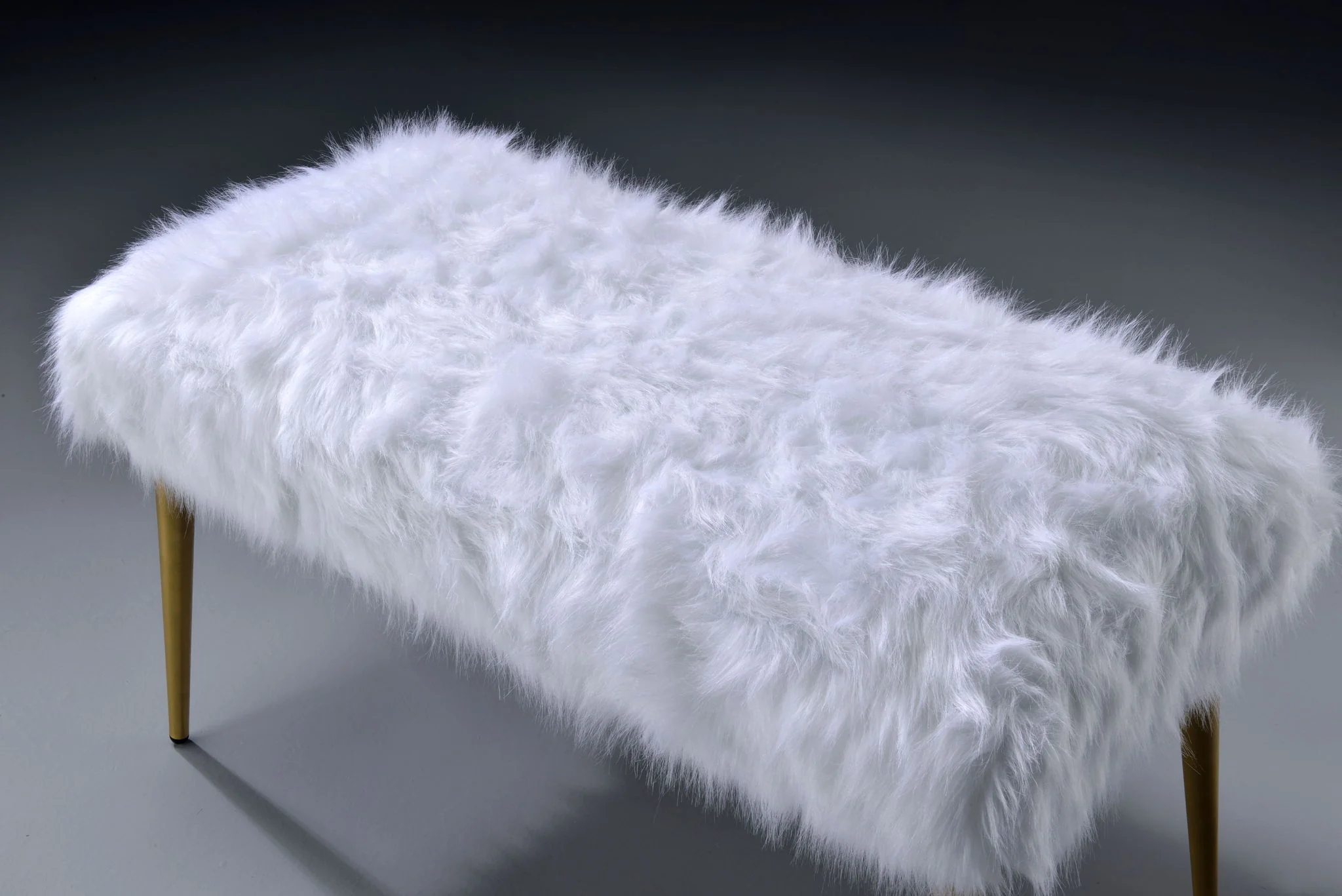 Bagley II - Faux Fur Bench - White / Gold - Image 6