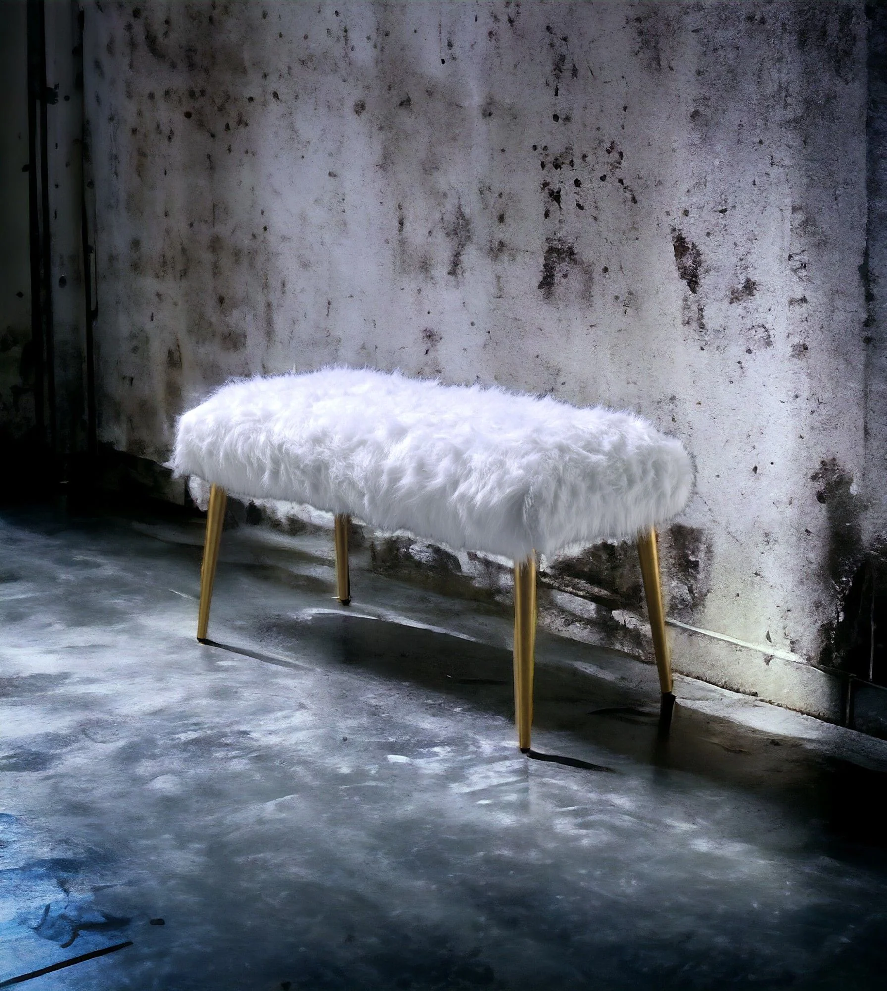 Bagley II - Faux Fur Bench - White / Gold - Image 8