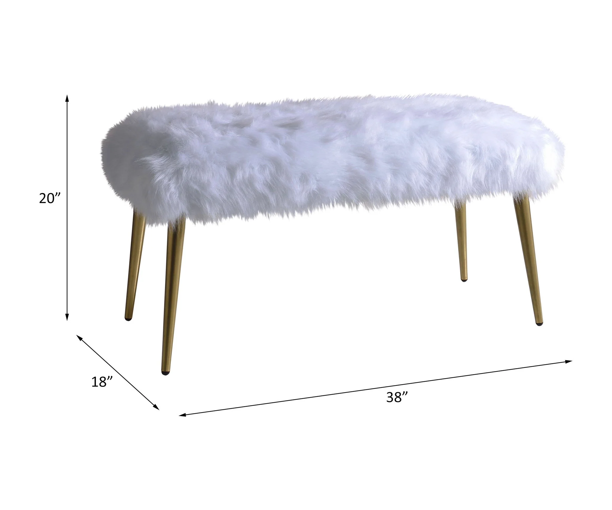 Bagley II - Faux Fur Bench - White / Gold - Image 9