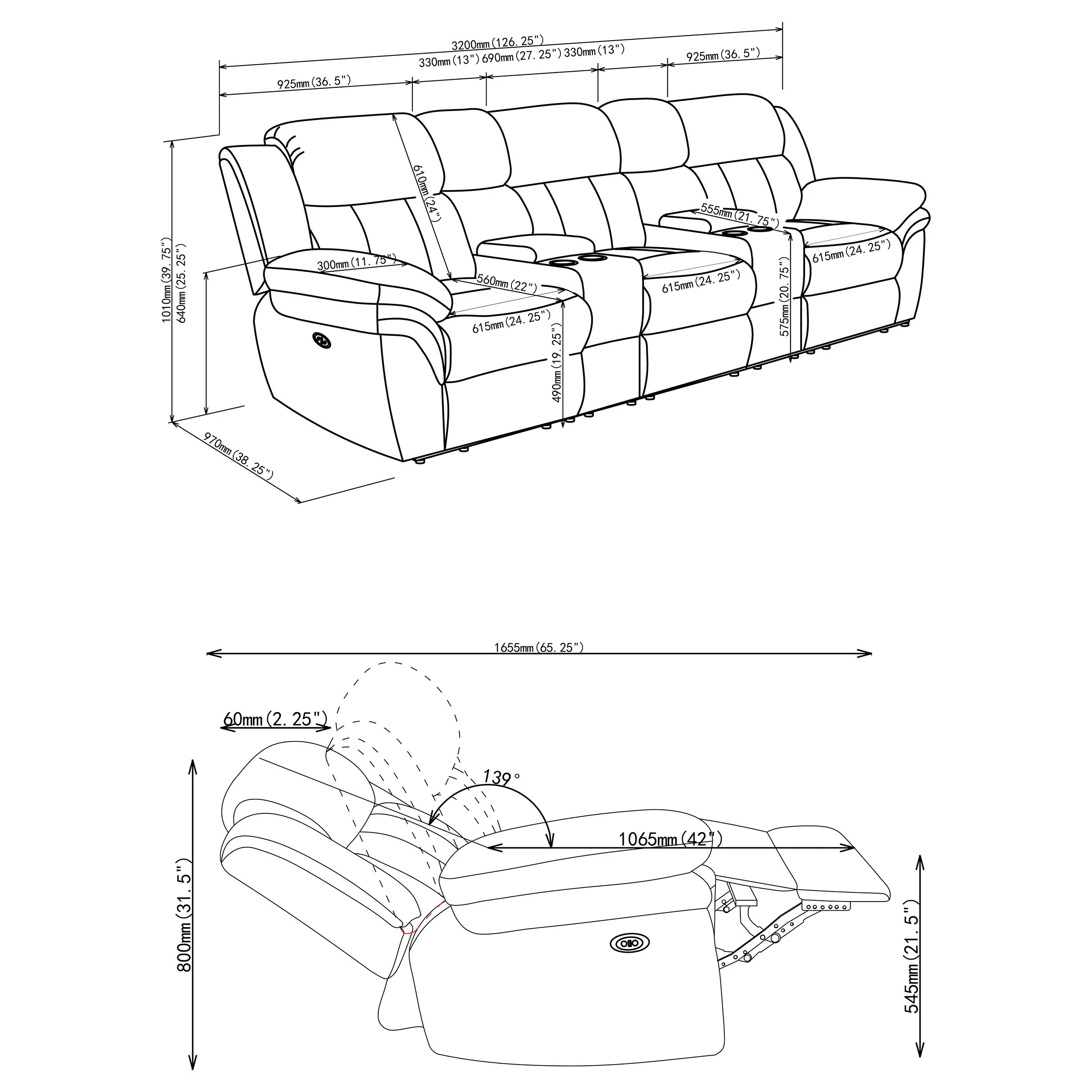 Bahrain 5-Piece Power Home Theater Seating Charcoal - Image 18