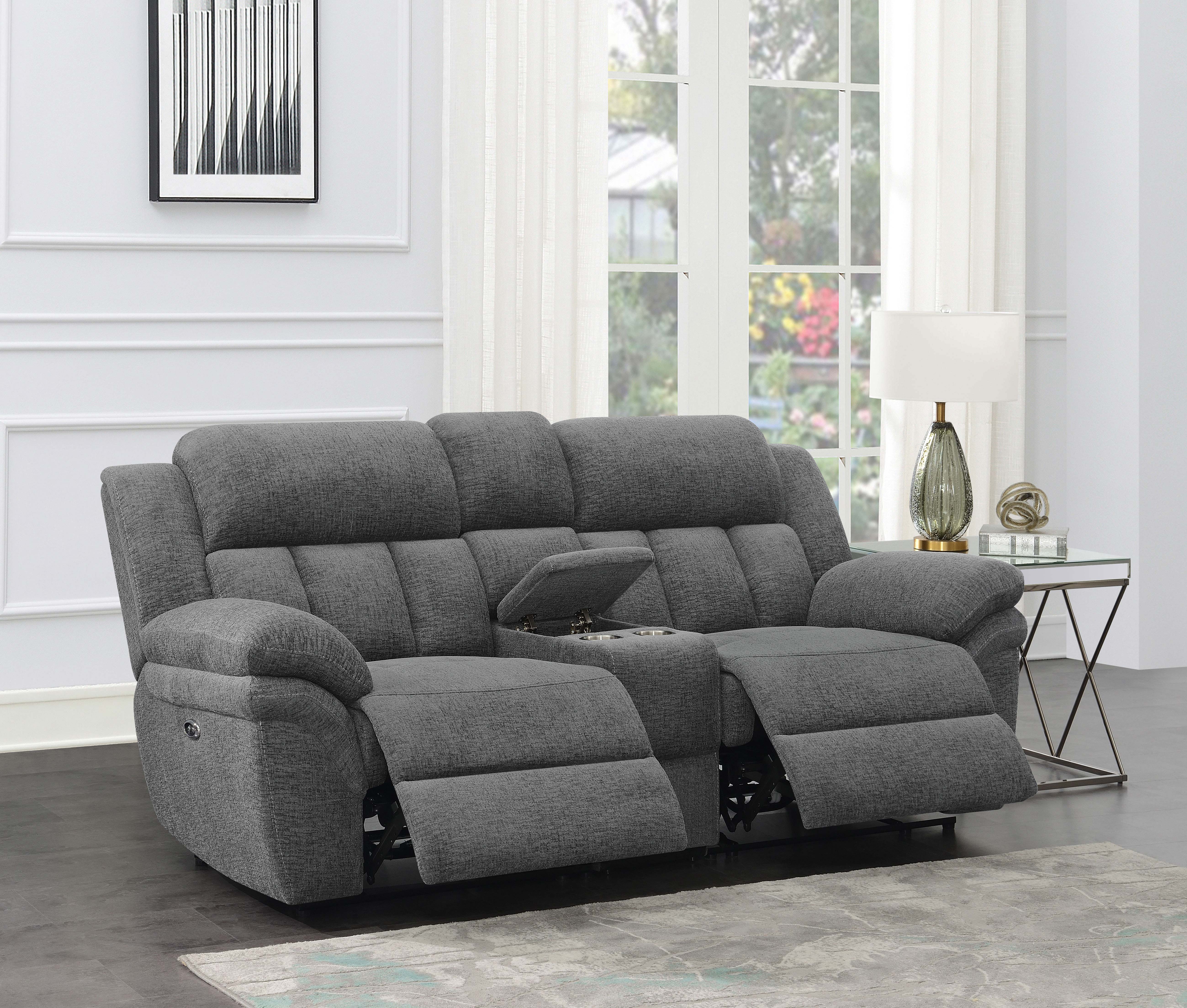Bahrain Upholstered Power Loveseat in Charcoal - Image 4
