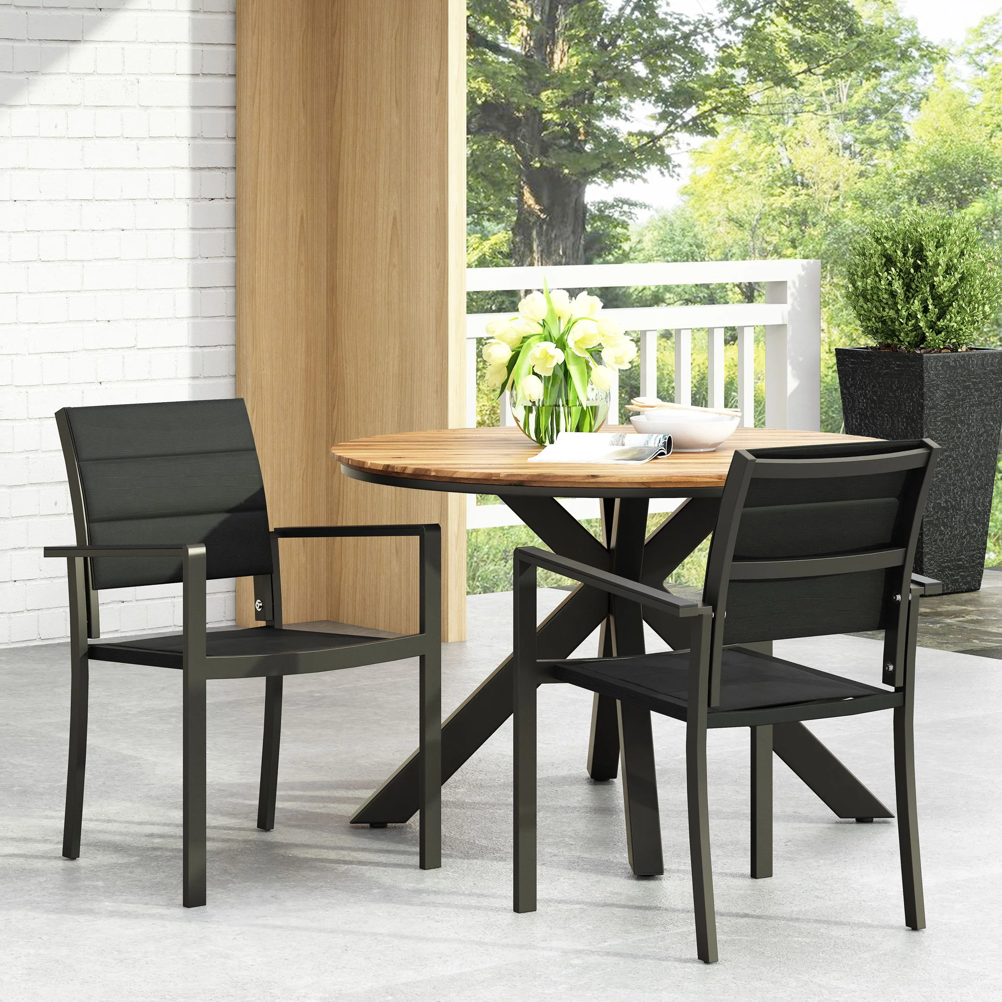 Baird - Outdoor Mesh And Aluminum Dining Chairs - Black - Image 9