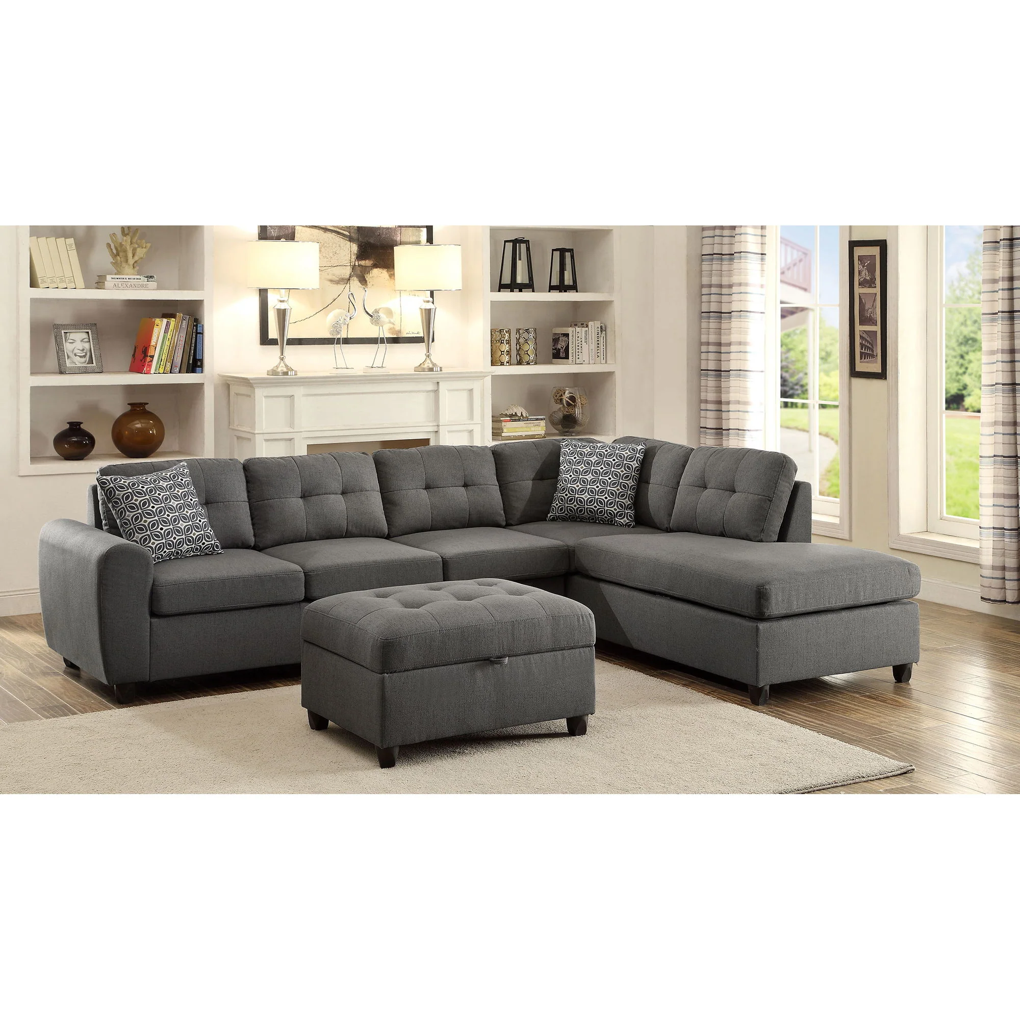 Balta - 2 Piece Loose Back Sectional With Ottoman Upholstered - Gray - Image 5