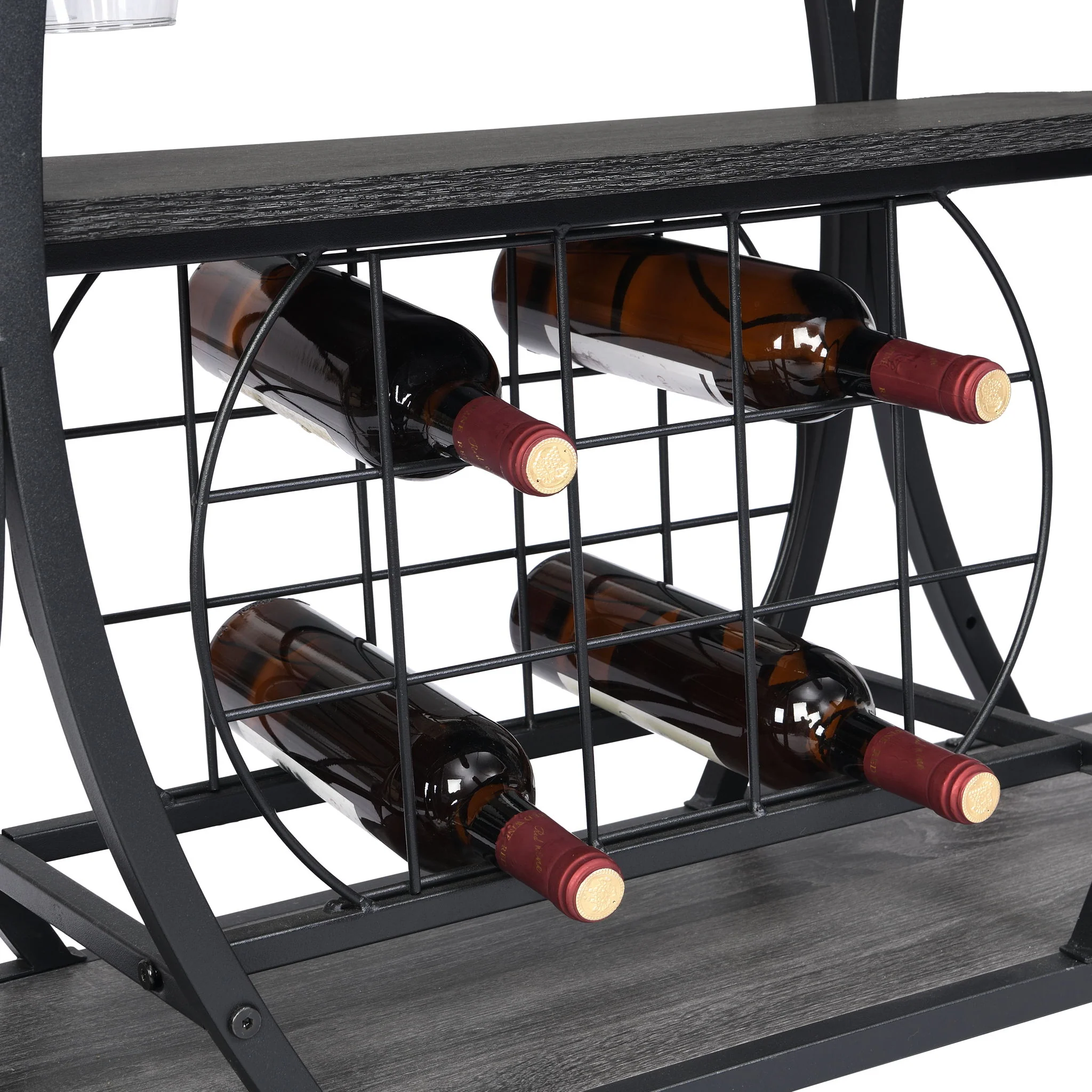 Bar Cart Kitchen Bar & Serving Cart For Home With Wheels 3 Tier Storage Shelves - Black / Gray - Image 6