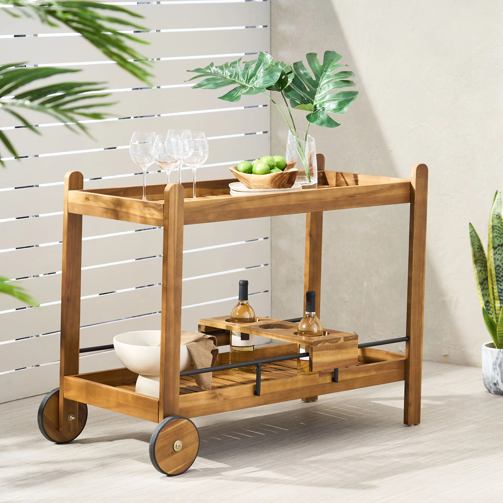 Bar Cart With Wine Bottle Holders, - Black - Image 8