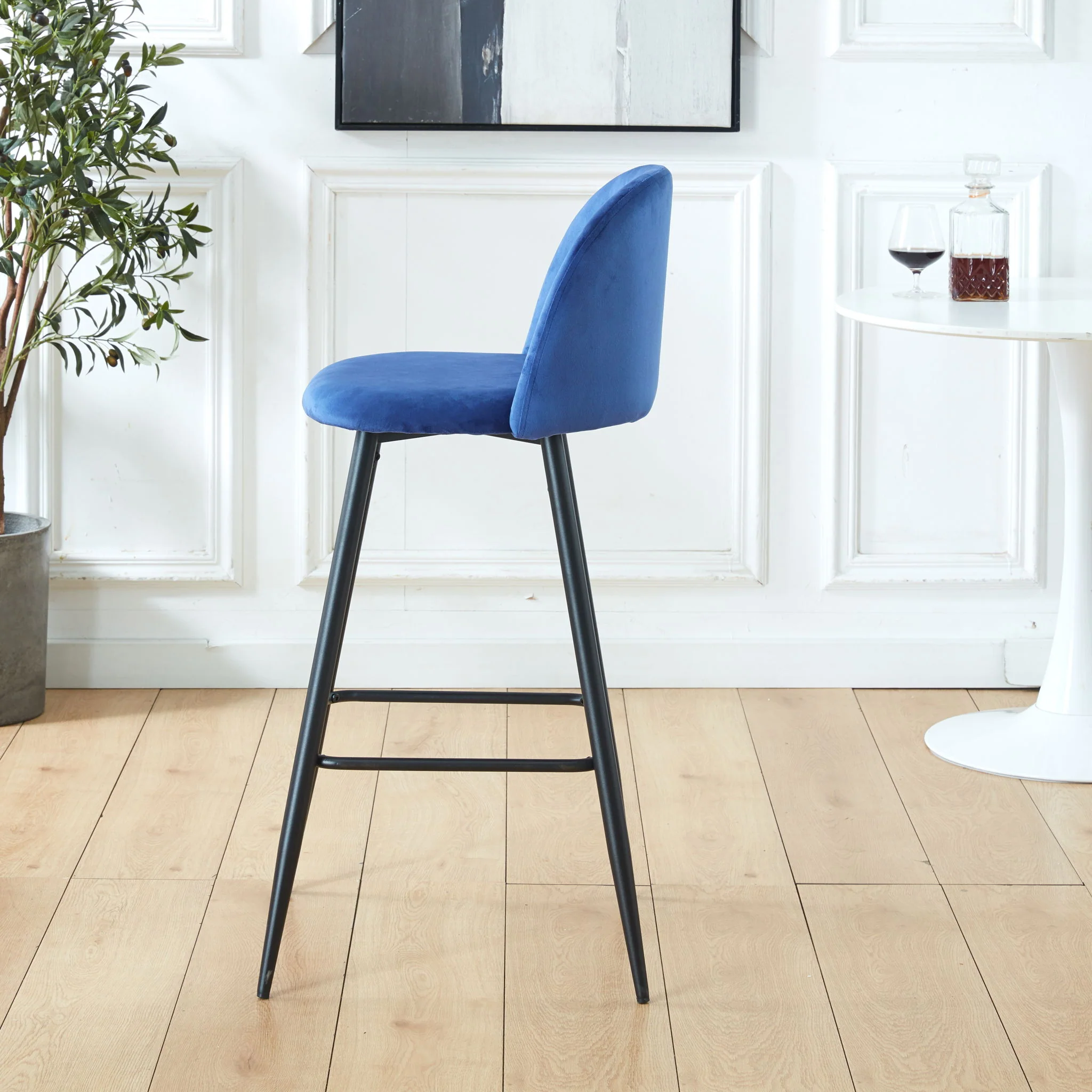 Bar Stool (Set of 2) Modern Counter Bar Height Chair With Back, Sturdy Metal Legs & Footrests, Island Stool For Kitchen Bar - Blue - Image 6