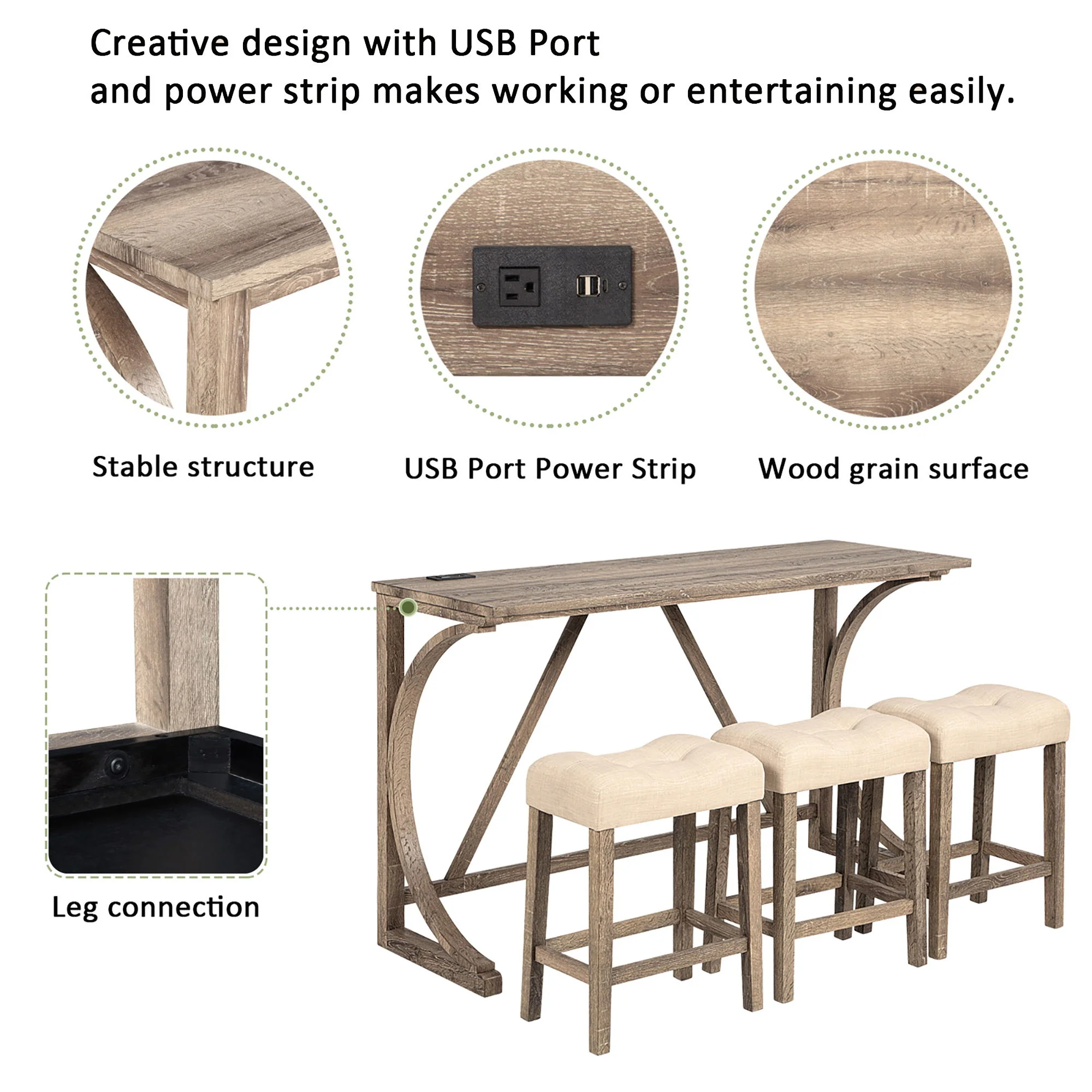 Bar Table Set With 3 Padded Stools - Image 10
