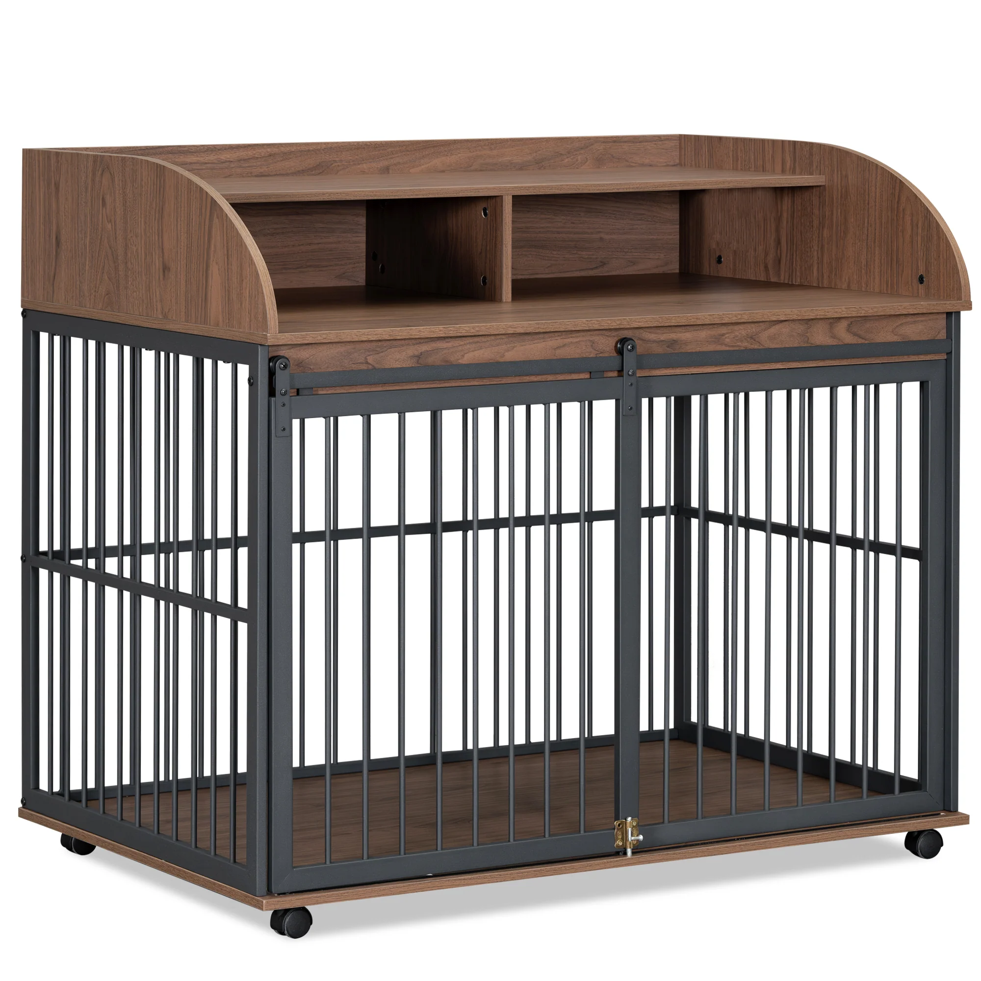Barrett 44-Inch Furniture Dog Crate with Sliding Barn Door and Double Layer Storage - Image 11