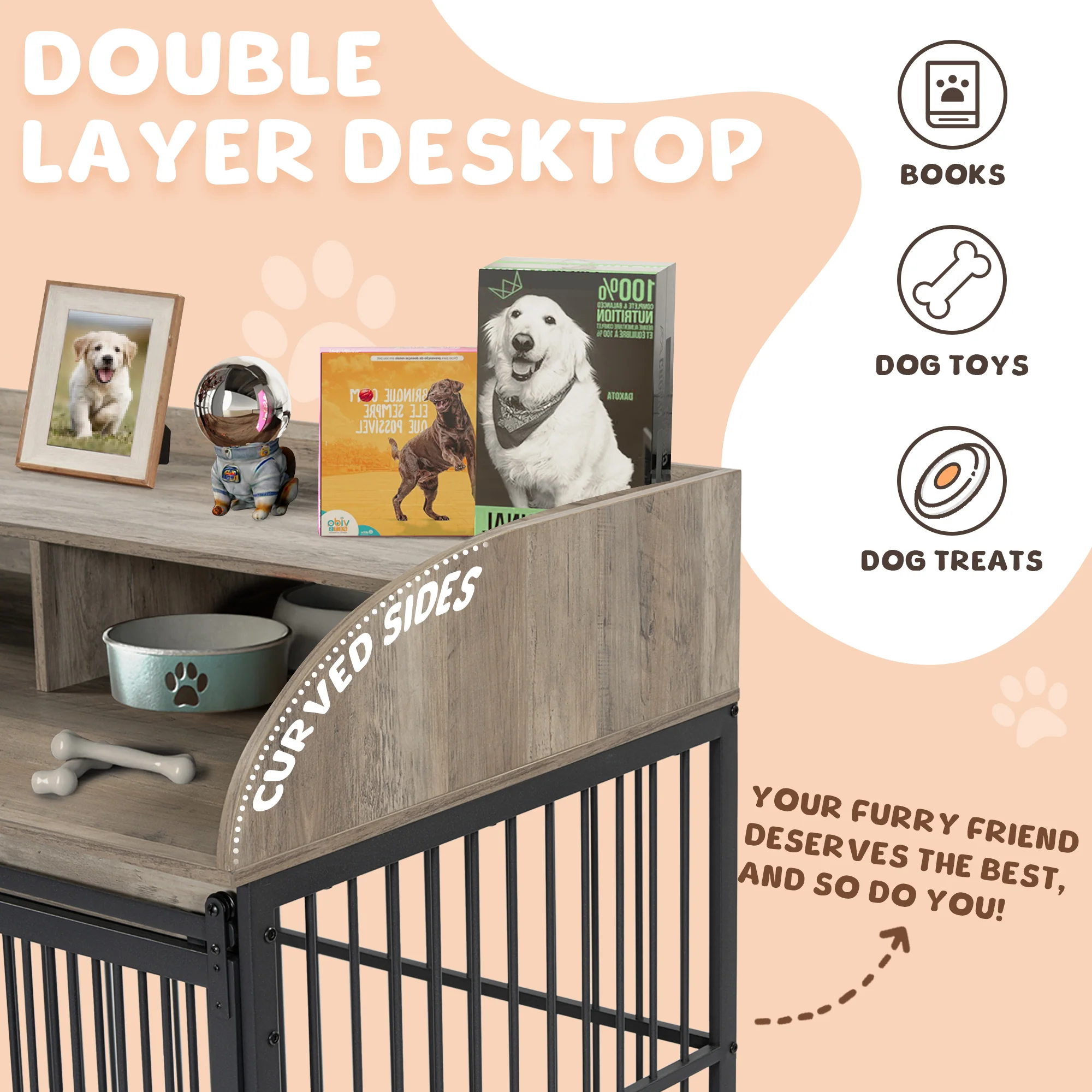 Barrett 44-Inch Furniture Dog Crate with Sliding Barn Door and Double Layer Storage - Image 20
