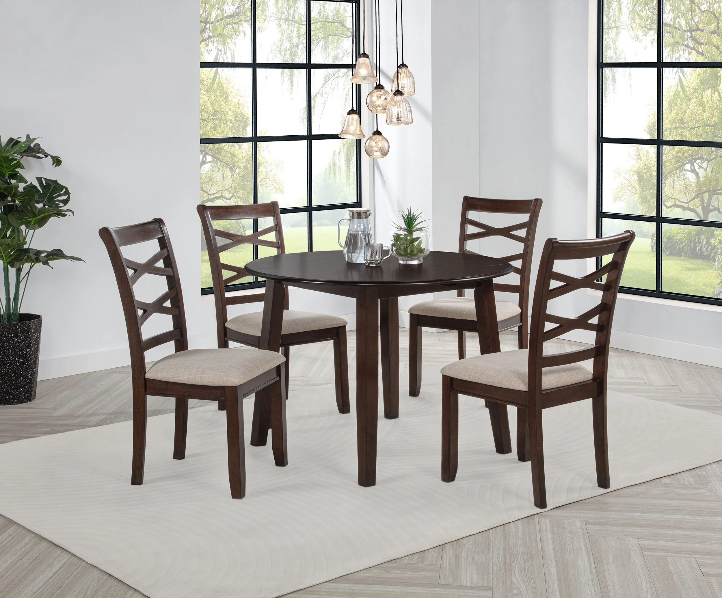 Barton 5-Piece Round Wood Dining Table Set Dark Brown - Image 4