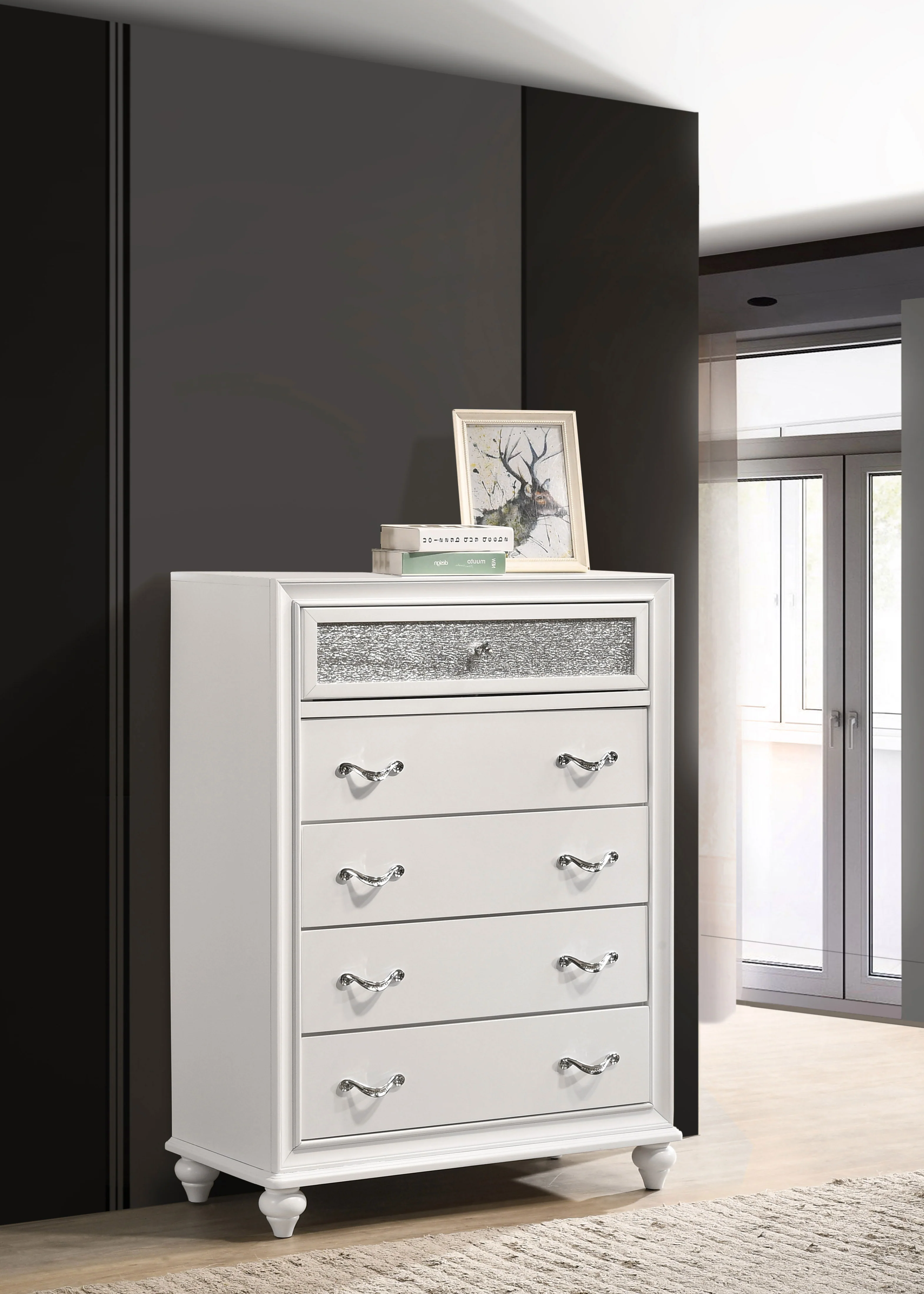 Barzini 5-Drawer Bedroom Chest, White - Image 4