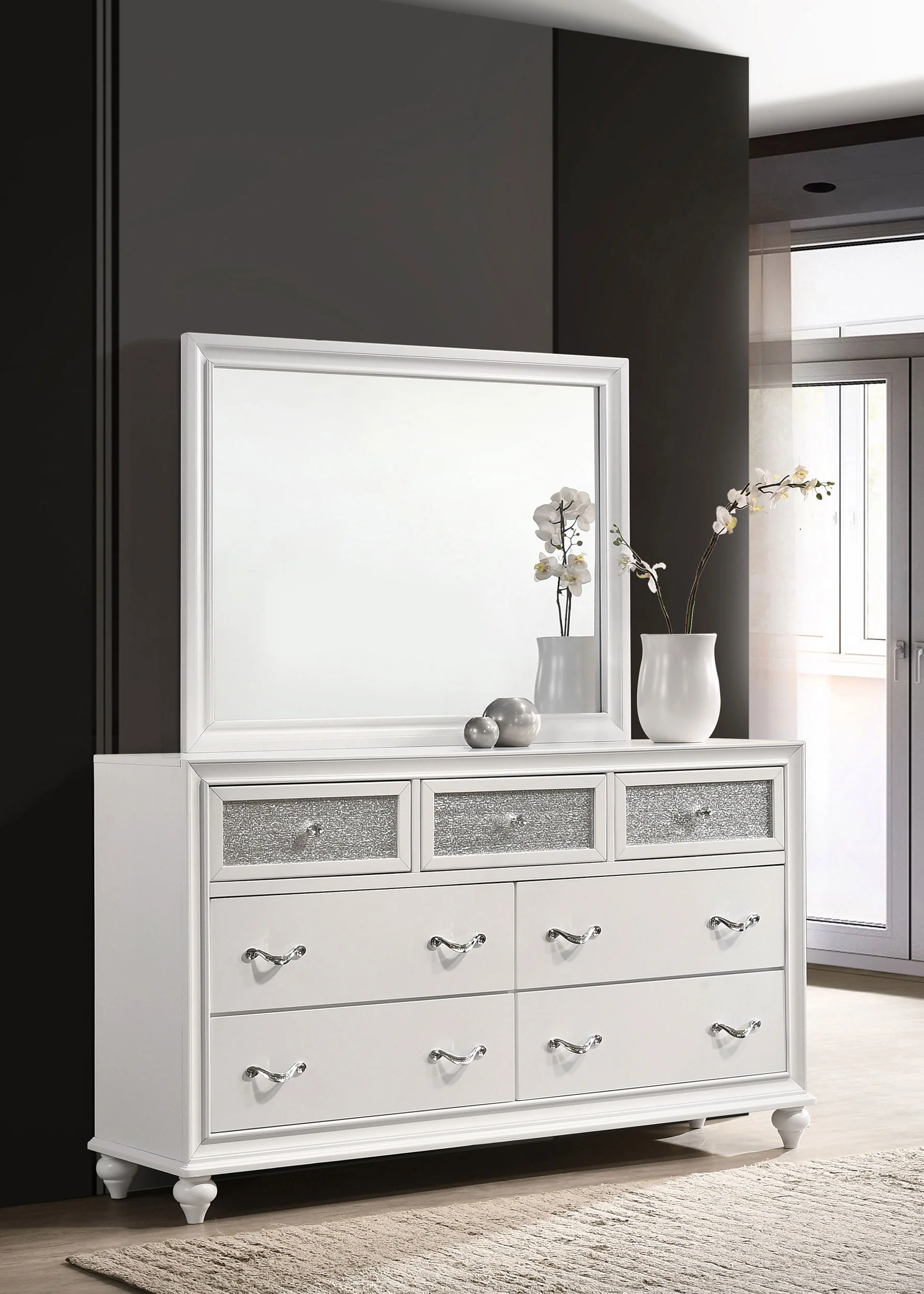 Barzini 7-Drawer Dresser with Mirror, White - Image 4