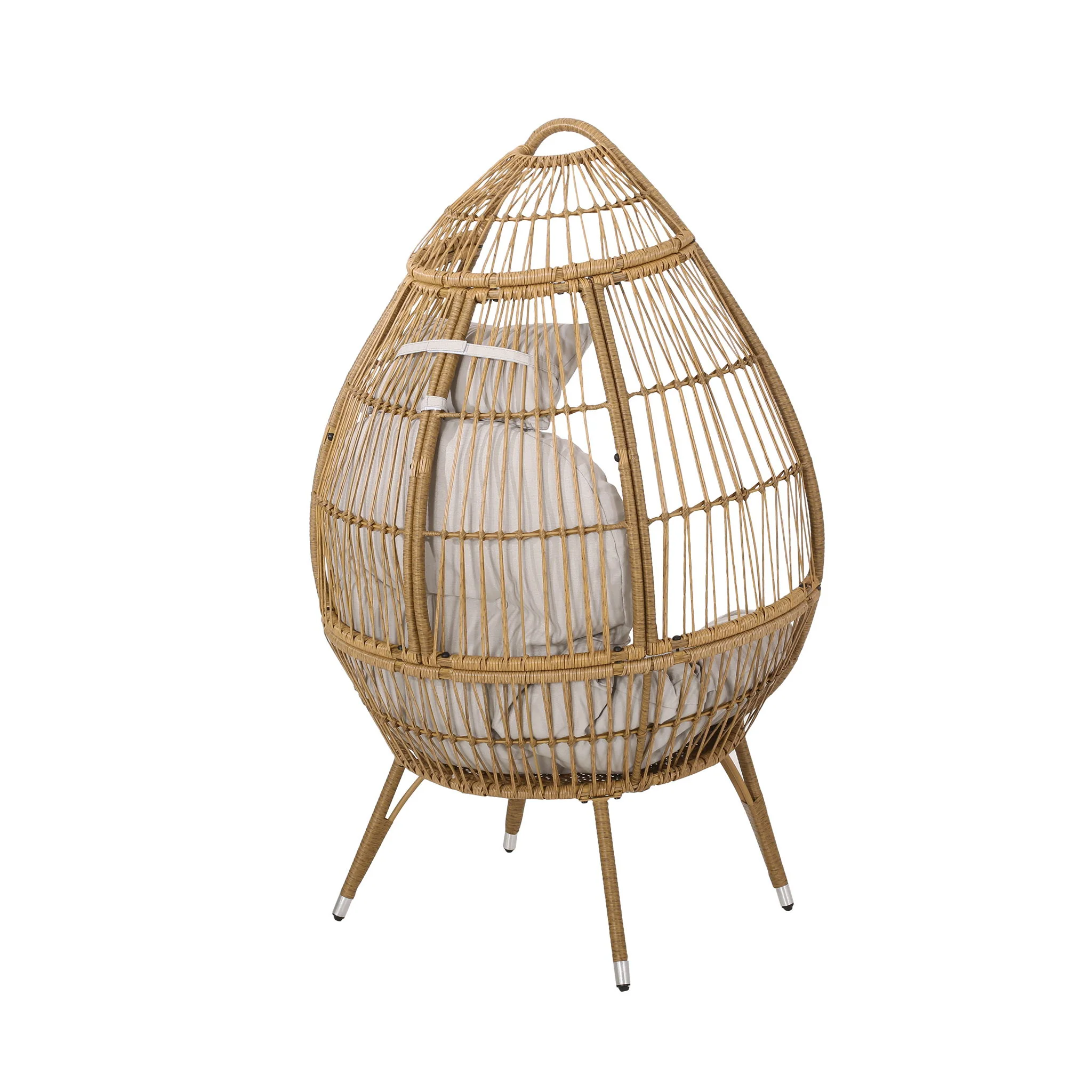 Basket Chair With Teardrop Shape And Water Resistant Cushion - Natural - Image 5