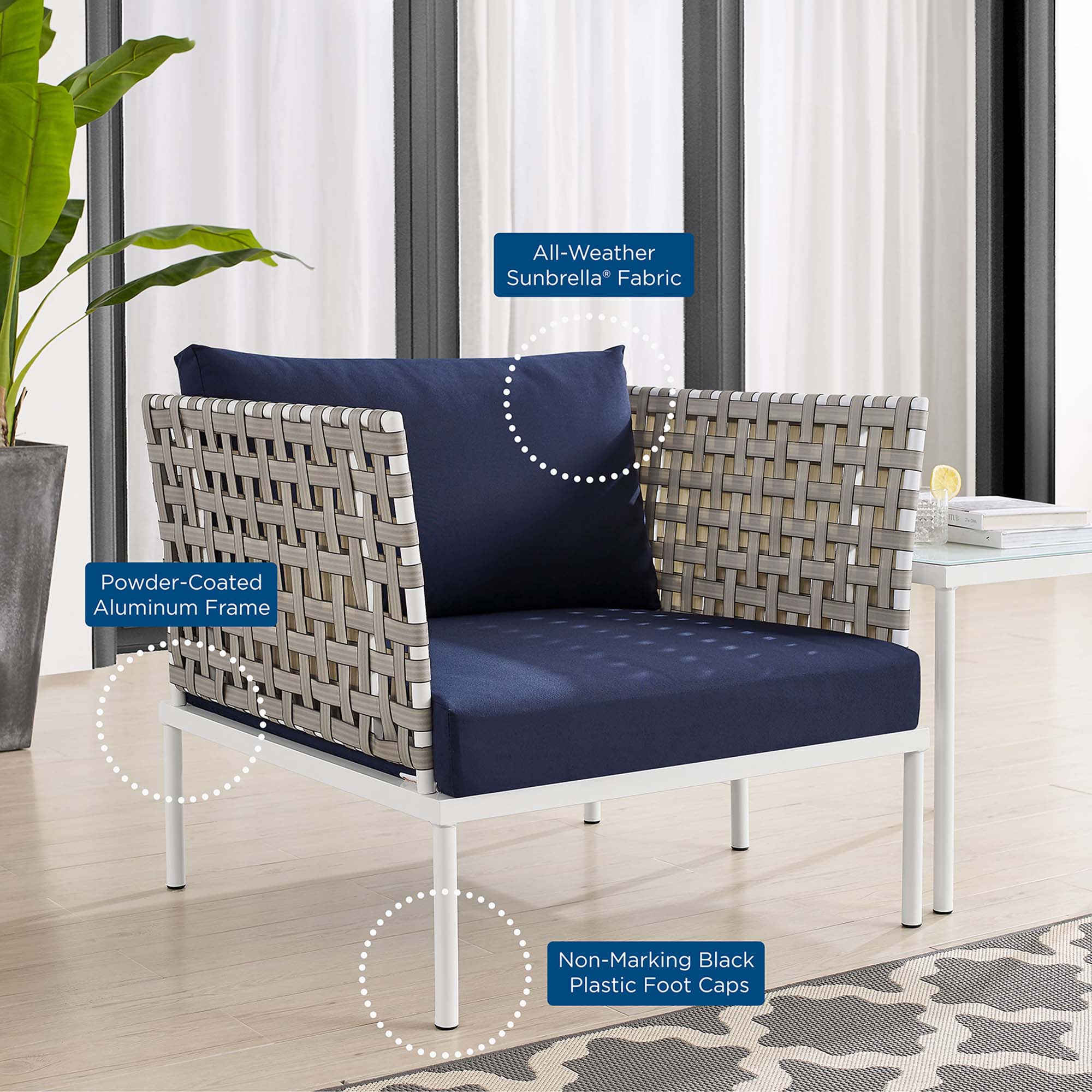 Basket Weave Aluminum Outdoor Patio Seating Set with Sunbrella Cushions - Image 2