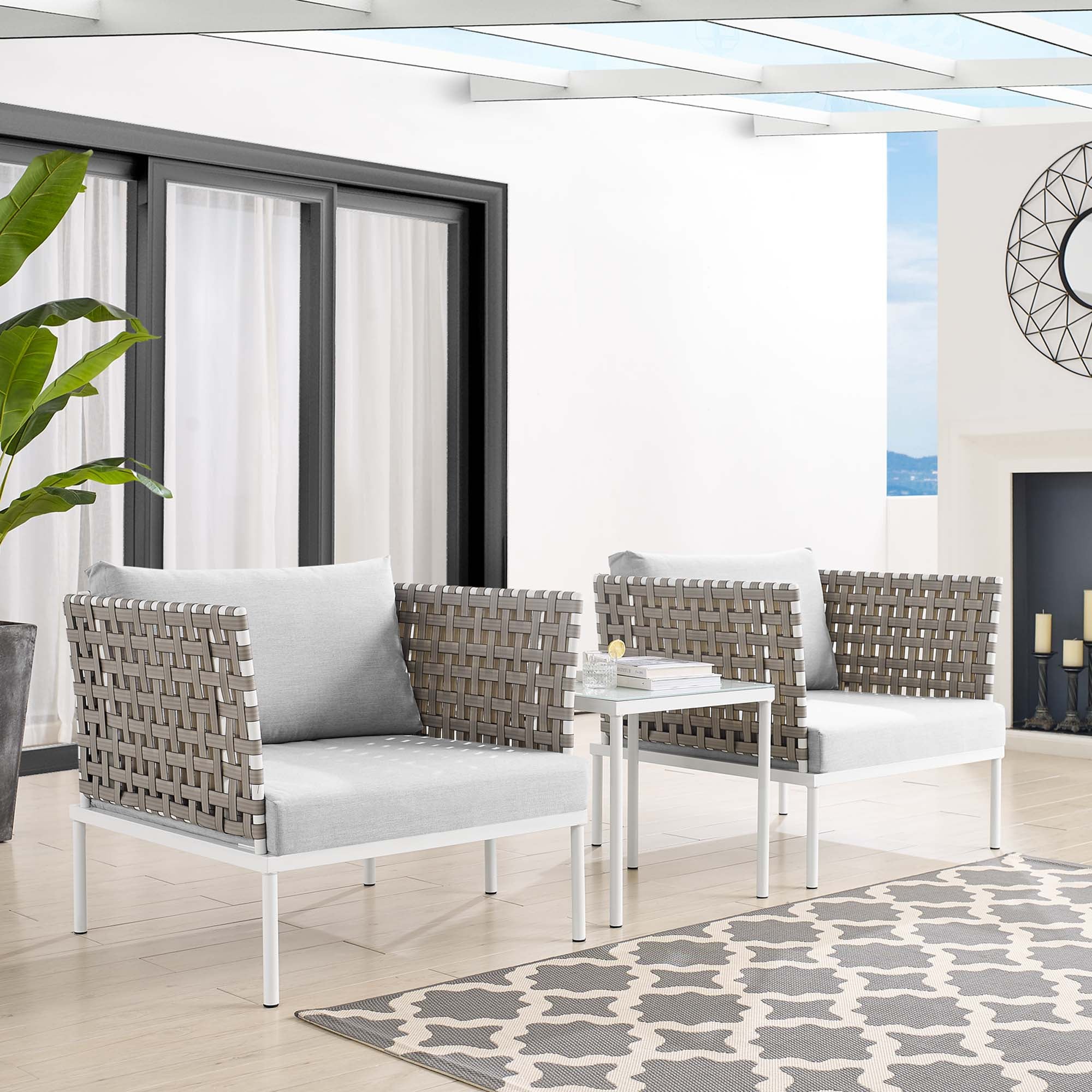 Basket Weave Aluminum Outdoor Patio Seating Set with Sunbrella Cushions - Image 20