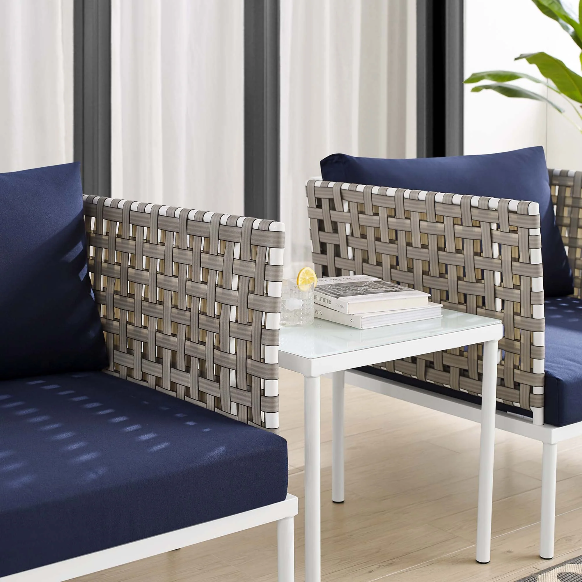 Basket Weave Aluminum Outdoor Patio Seating Set with Sunbrella Cushions - Image 3
