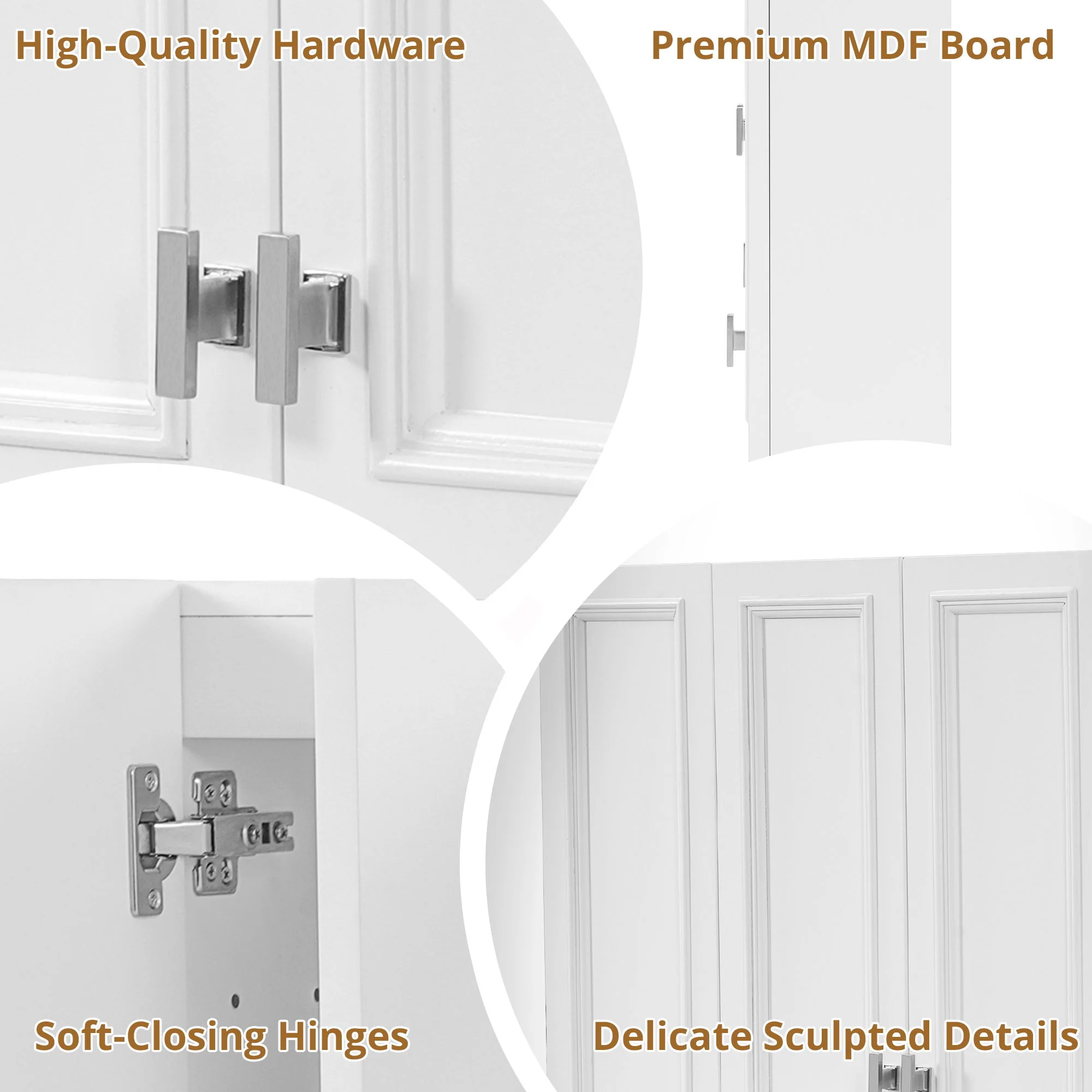 Bathroom Cabinet With 5 Adjustable Shelves, Wall-Mounted Medicine Cabinet, Soft-Closing Hinges, Open Shelving Design - White - Image 7