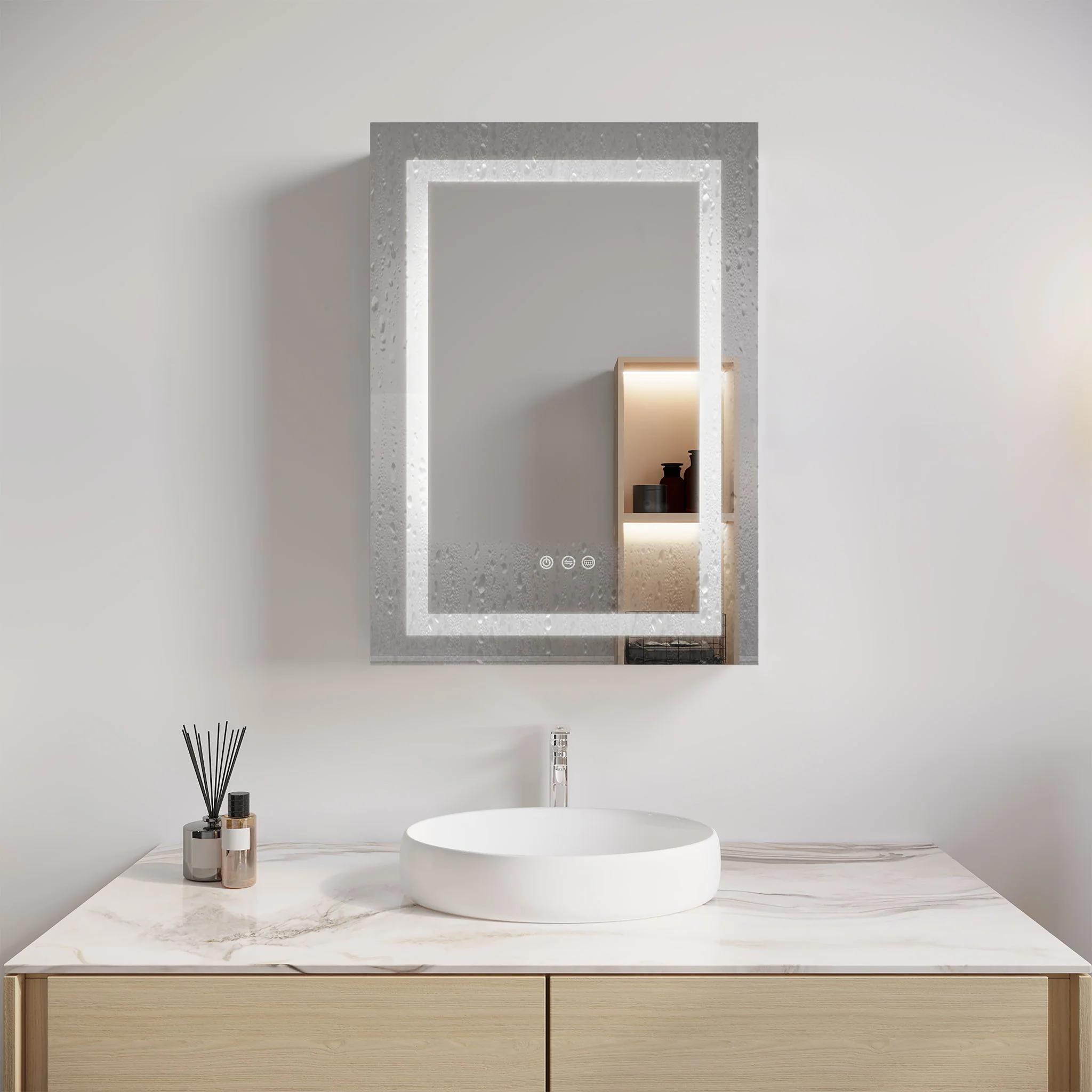 Bathroom Medicine Cabinet With LED Mirror, Anti-Fog, Waterproof, 3000K~6000K Single Door Lighted Bathroom Cabinet With Touch Swich - Image 17