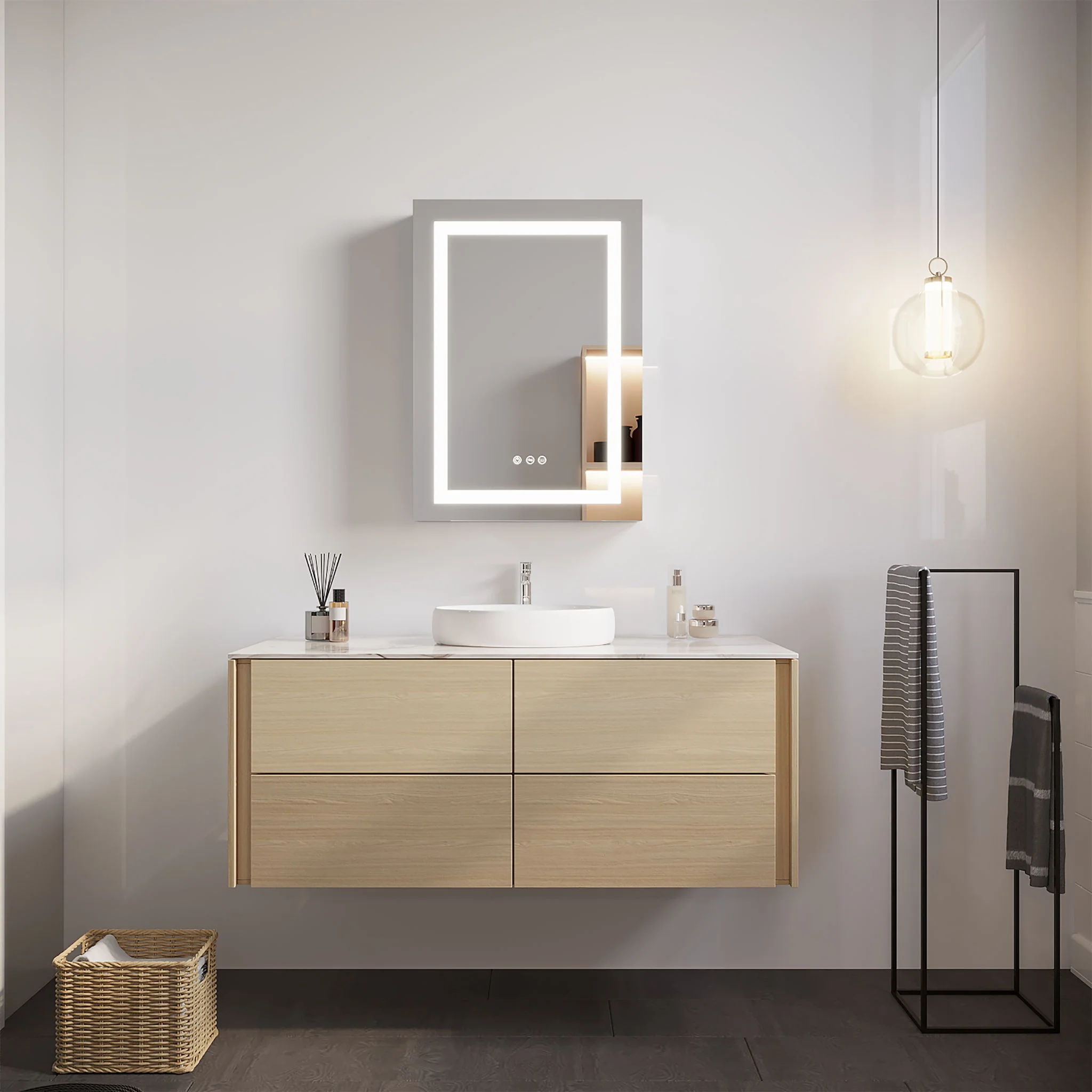 Bathroom Medicine Cabinet With LED Mirror, Anti-Fog, Waterproof, 3000K~6000K Single Door Lighted Bathroom Cabinet With Touch Swich - Image 9