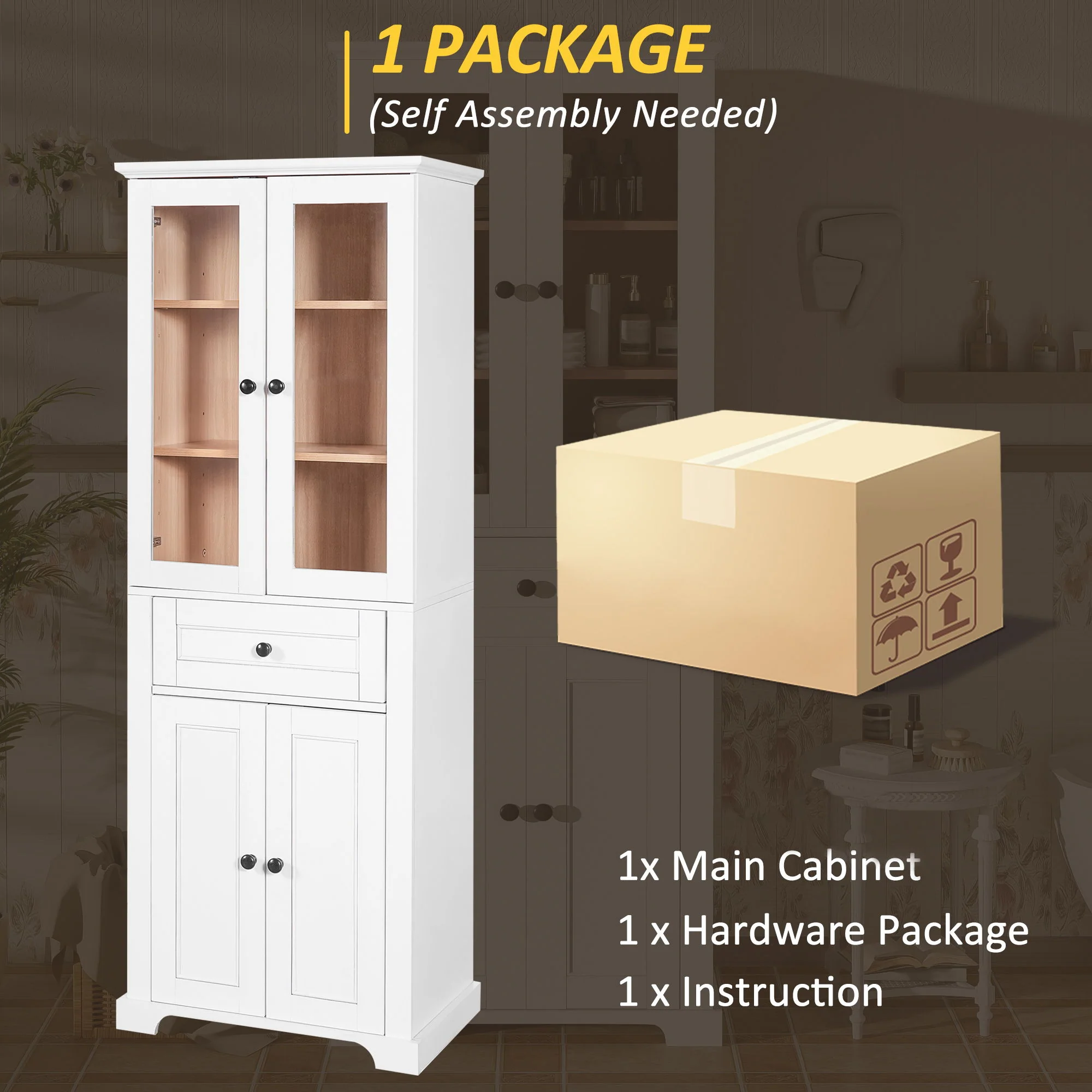 Bathroom Storage Cabinet, Adjustable Shelves & Drawer, Freestanding Tower - Image 12