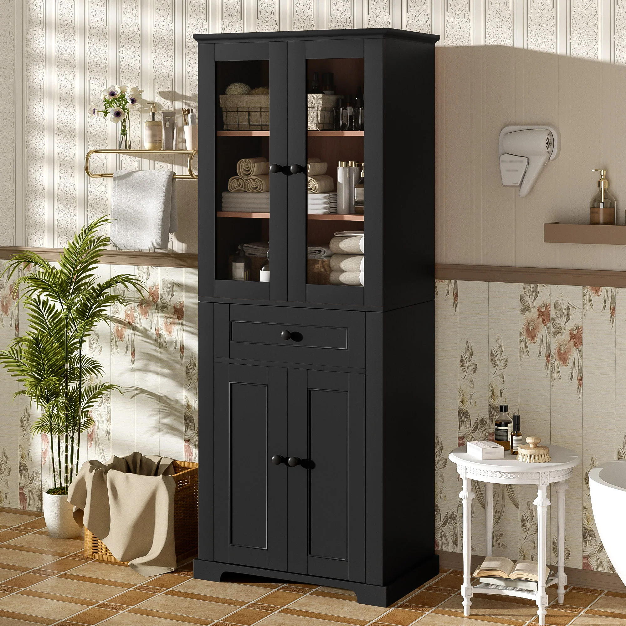 Bathroom Storage Cabinet, Adjustable Shelves & Drawer, Freestanding Tower - Image 9