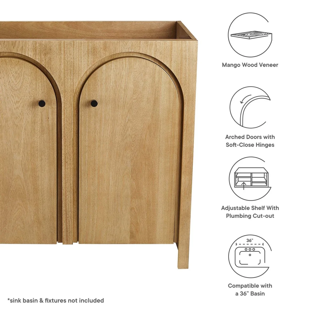 Bathroom Vanity Cabinet – MDF and Mango Wood Veneer, Multiple Sizes Available - Image 24