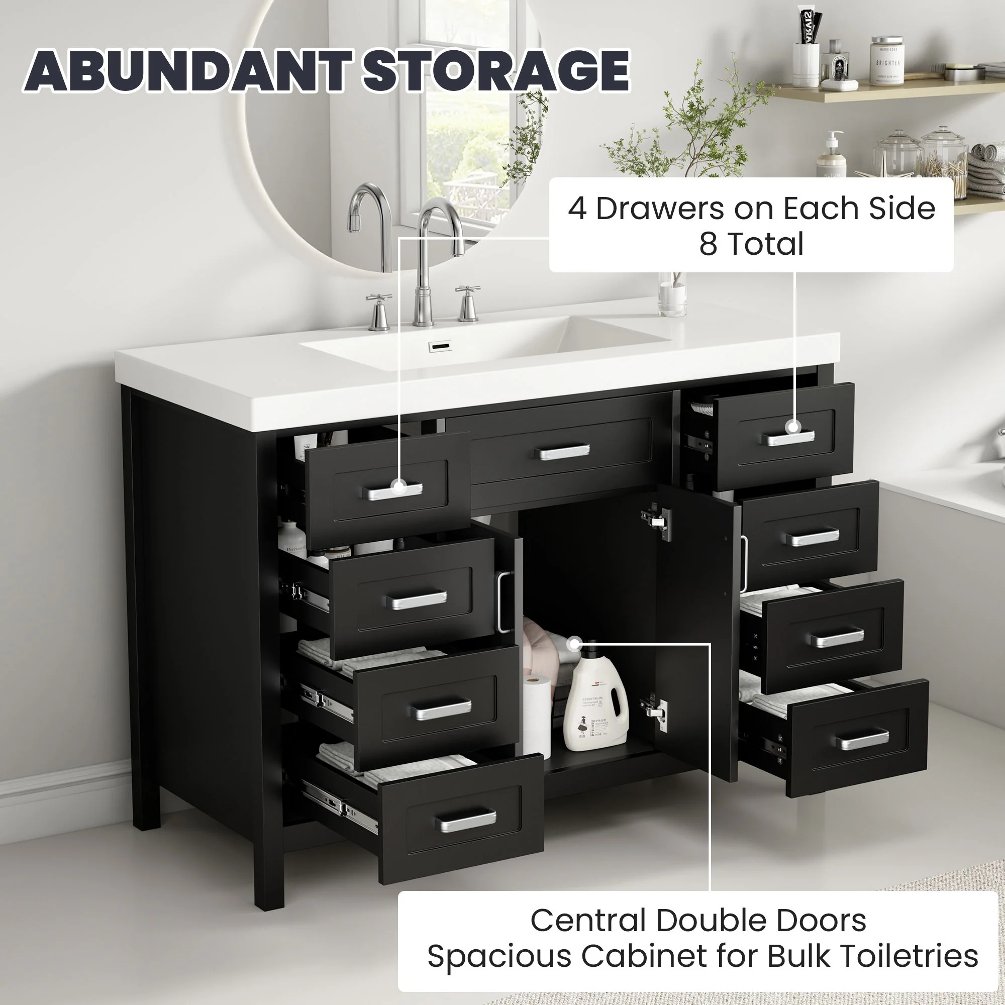 Bathroom Vanity Cabinet Only With 2 Soft Close Doors And 8 Drawers - Image 16