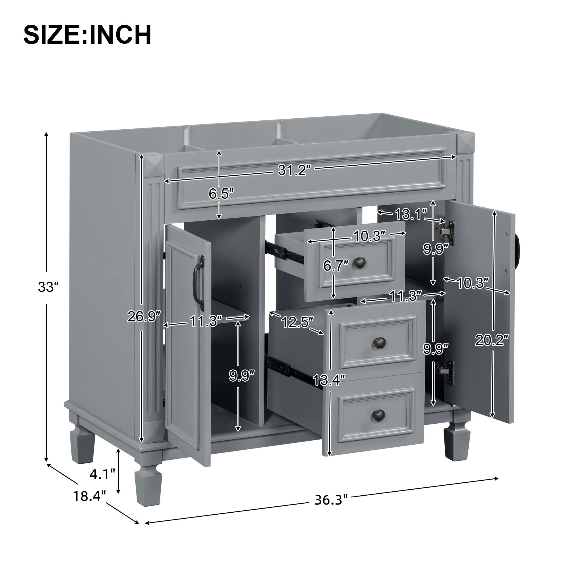 Bathroom Vanity Cabinet With 2 Soft Closing Doors And 2 Drawers - Image 8