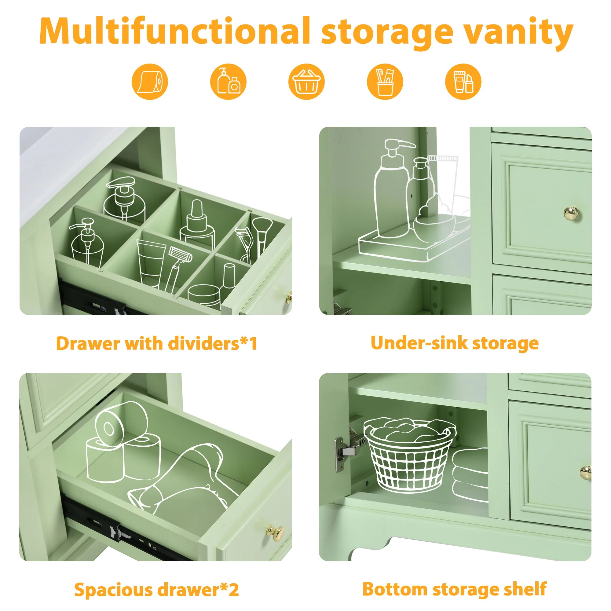 Bathroom Vanity Cabinet With Ceramic Basin, 3 Drawers And Adjustable Shelves - Image 18