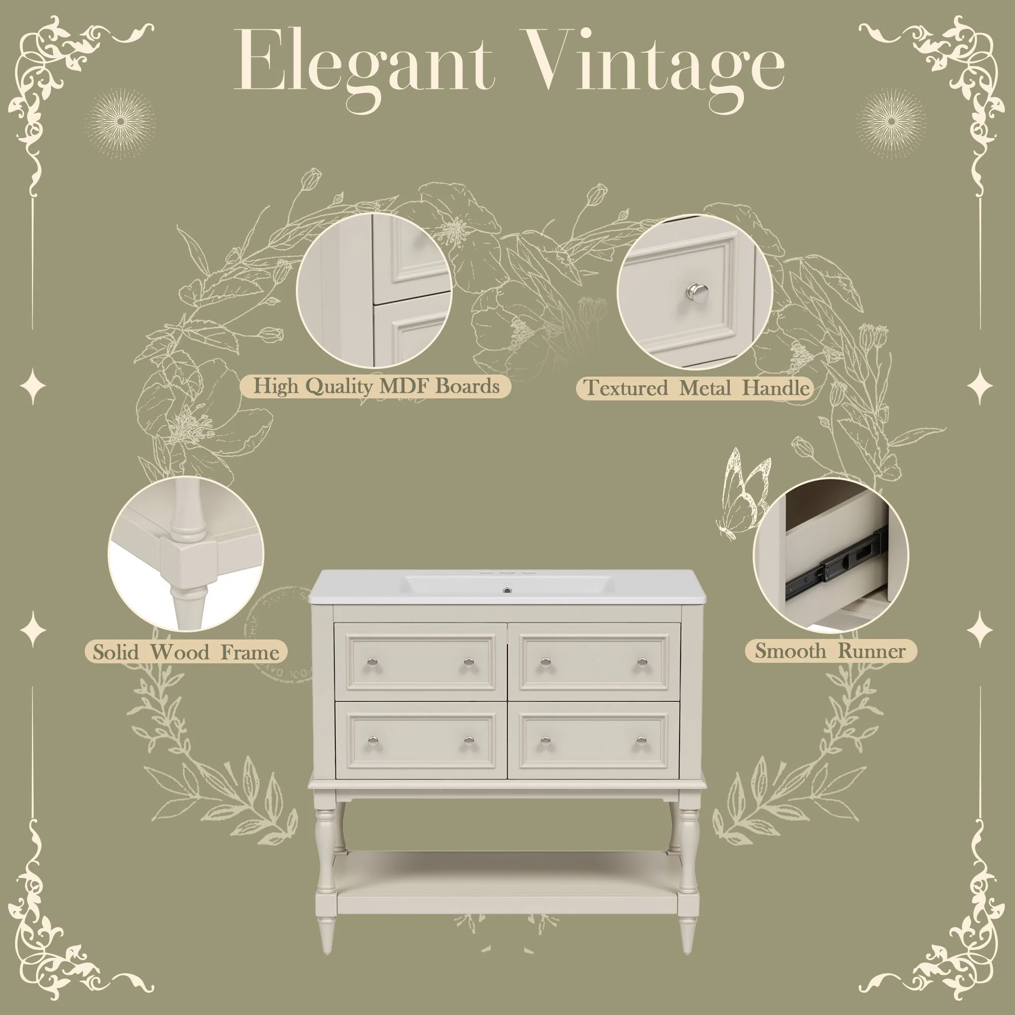 Bathroom Vanity Cabinet With Undermount Sink, 4 Drawer Set - Image 24