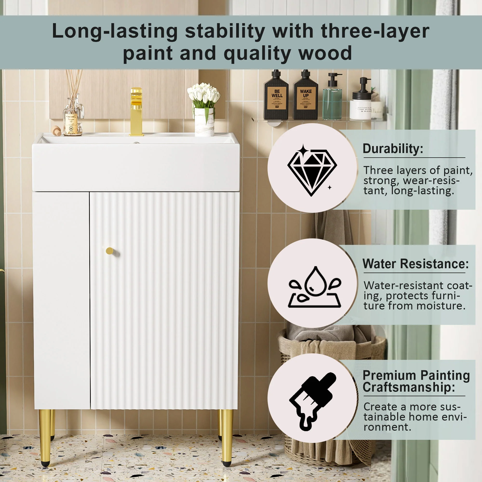 Bathroom Vanity, Combo Cabinet, Bathroom Storage Cabinet, Single Ceramic Sink - Image 50