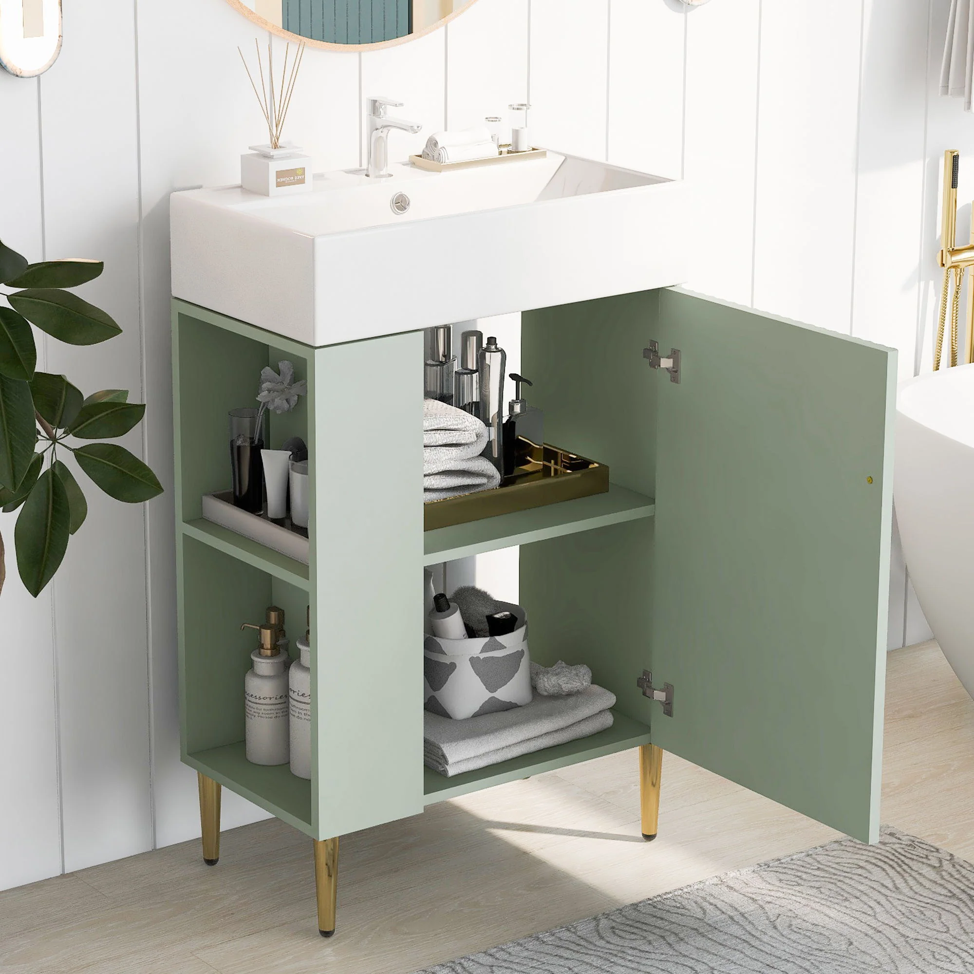 Bathroom Vanity, Combo Cabinet, Bathroom Storage Cabinet, Single Ceramic Sink - Image 52