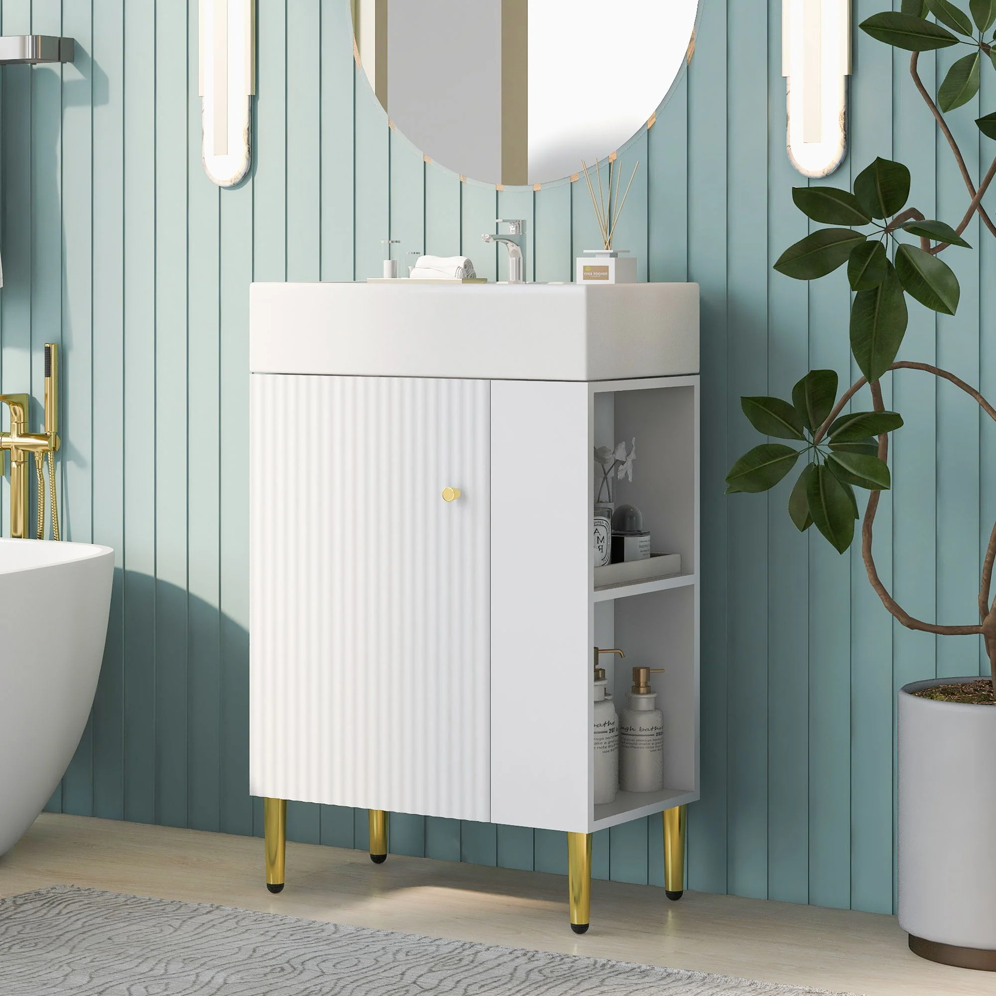 Bathroom Vanity, Combo Cabinet, Bathroom Storage Cabinet, Single Ceramic Sink - Image 68