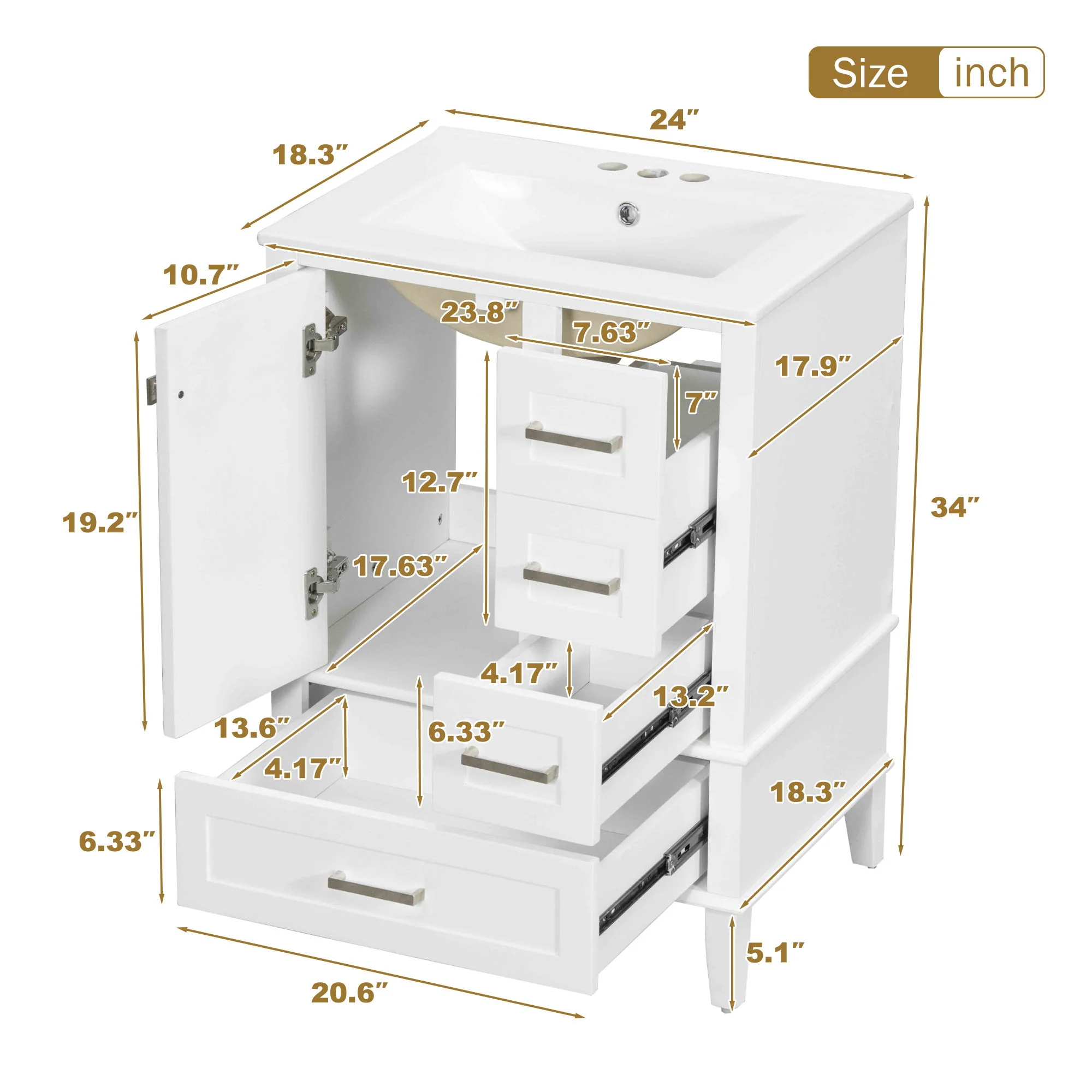 Bathroom Vanity, Modern Bathroom Cabinet With Sink Combo Set, Bathroom Storage Cabinet With A Soft Closing Door And 3 Drawers, Solid Wood Frame - Image 12