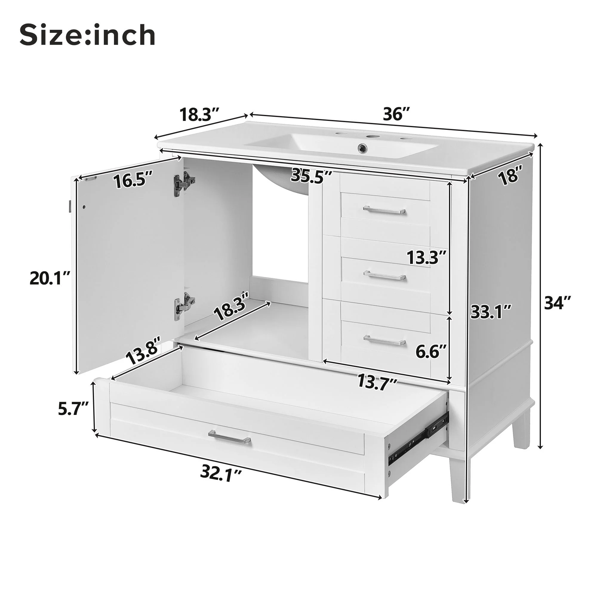 Bathroom Vanity, Modern Bathroom Cabinet With Sink Combo Set, Bathroom Storage Cabinet With A Soft Closing Door And 3 Drawers, Solid Wood Frame - Image 28