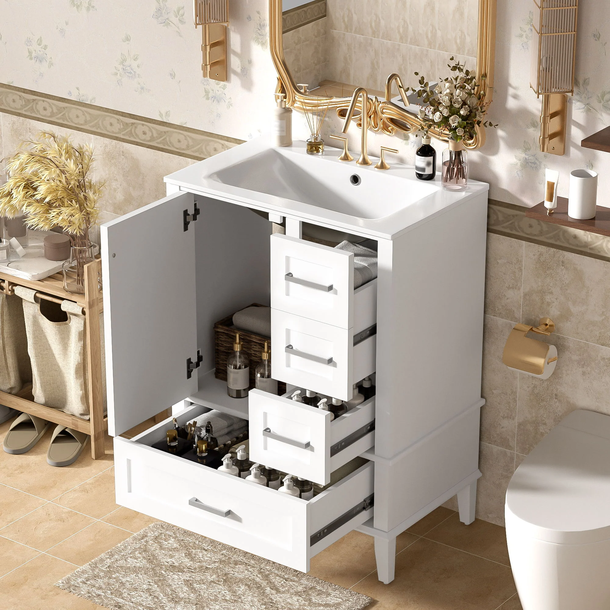 Bathroom Vanity, Modern Bathroom Cabinet With Sink Combo Set, Bathroom Storage Cabinet With A Soft Closing Door And 3 Drawers, Solid Wood Frame - Image 61