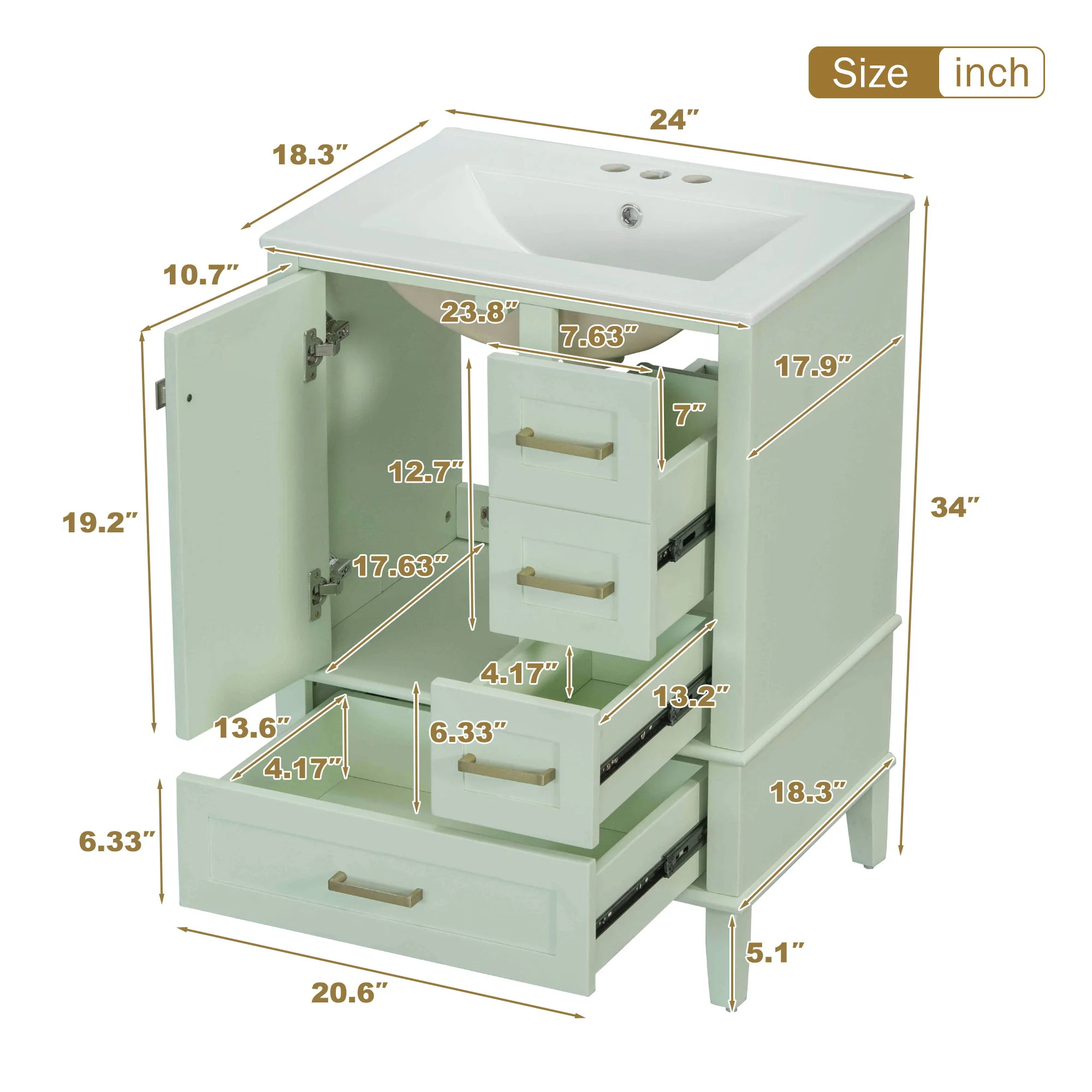 Bathroom Vanity, Modern Bathroom Cabinet With Sink Combo Set, Bathroom Storage Cabinet With A Soft Closing Door And 3 Drawers, Solid Wood Frame - Image 88