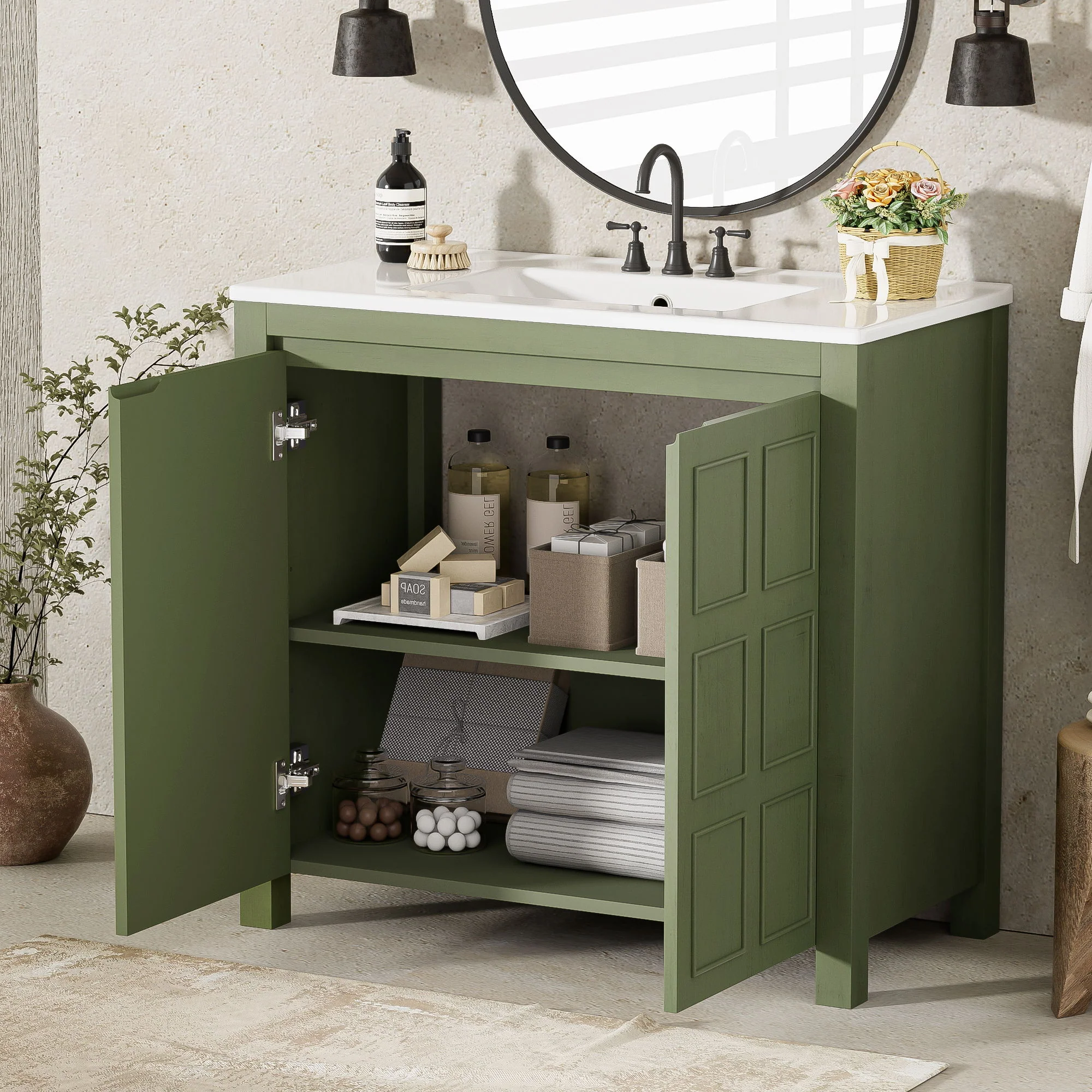 Bathroom Vanity Organizer With Sink, Combo Cabinet Set, Bathroom Storage Cabinet - Image 35