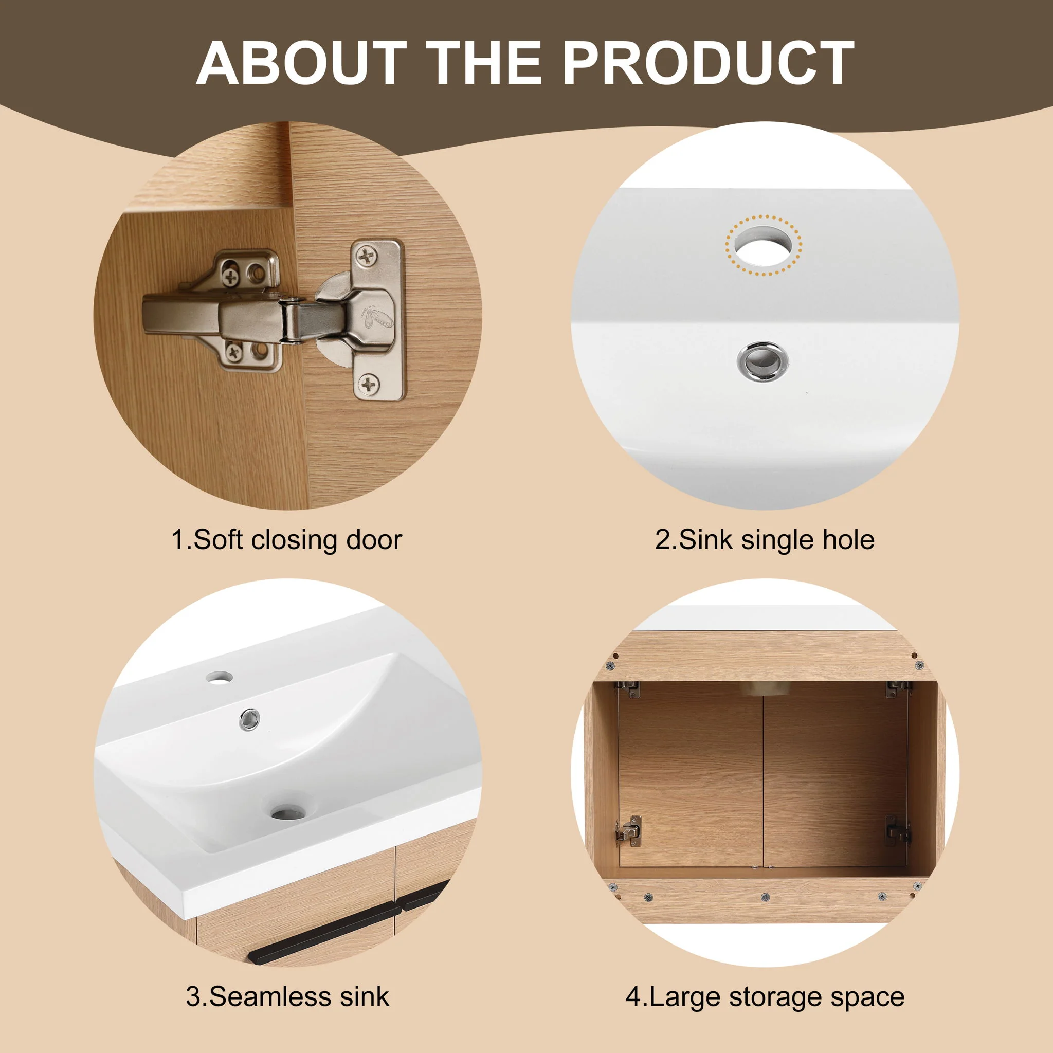 Bathroom Vanity Set With Resin Countertop Sink, 2 Doors - Image 5